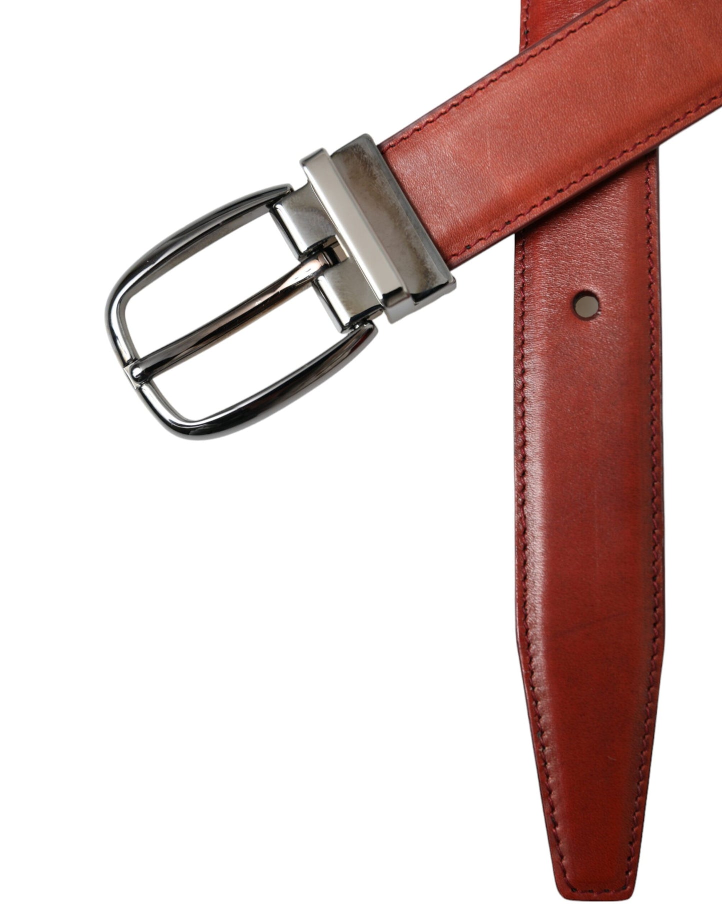 Dolce & Gabbana Brown Leather Silver Metal Buckle Belt Men - KALAJ