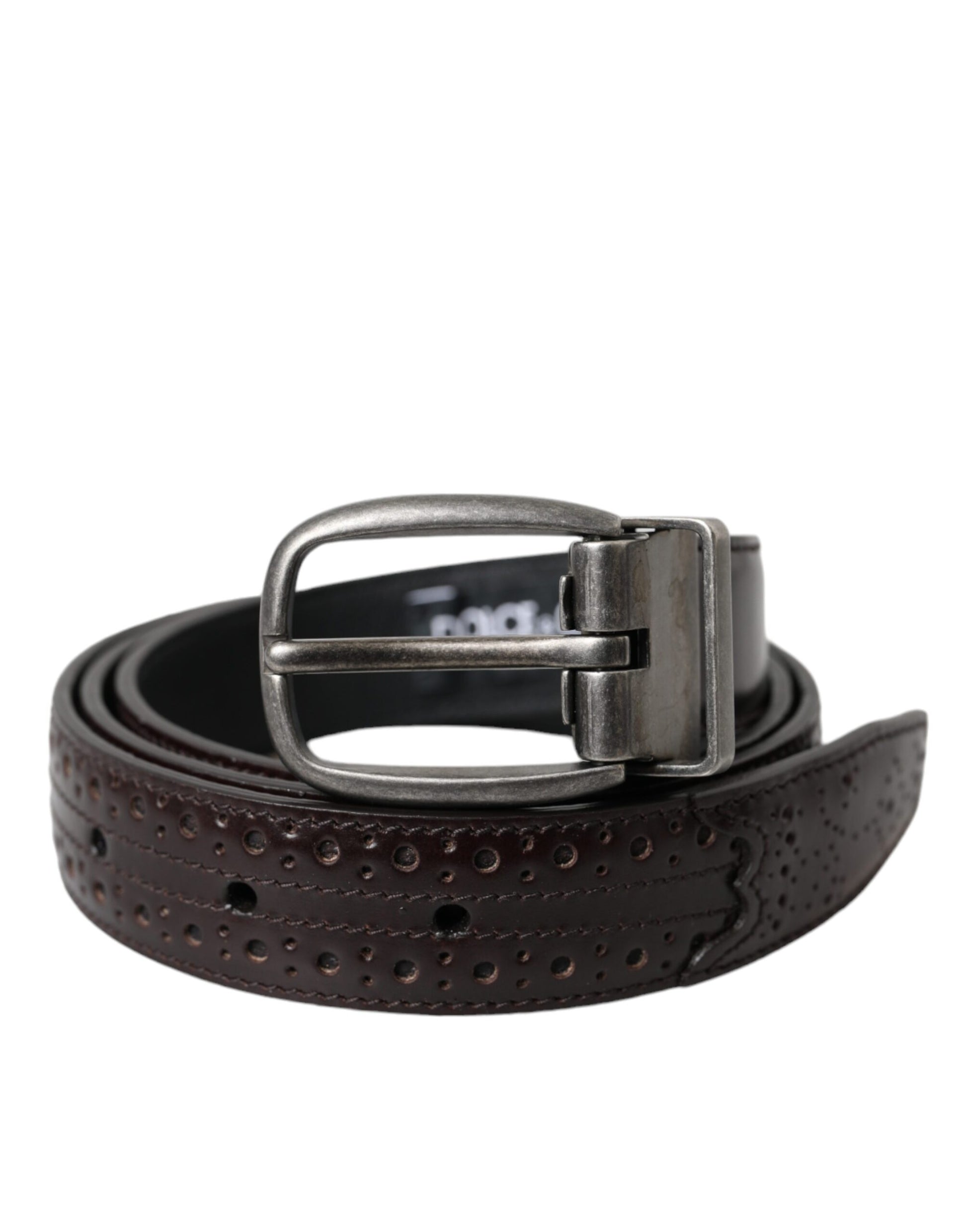 Dolce & Gabbana Dark Brown Perforated Leather Metal Buckle Belt Men - KALAJ