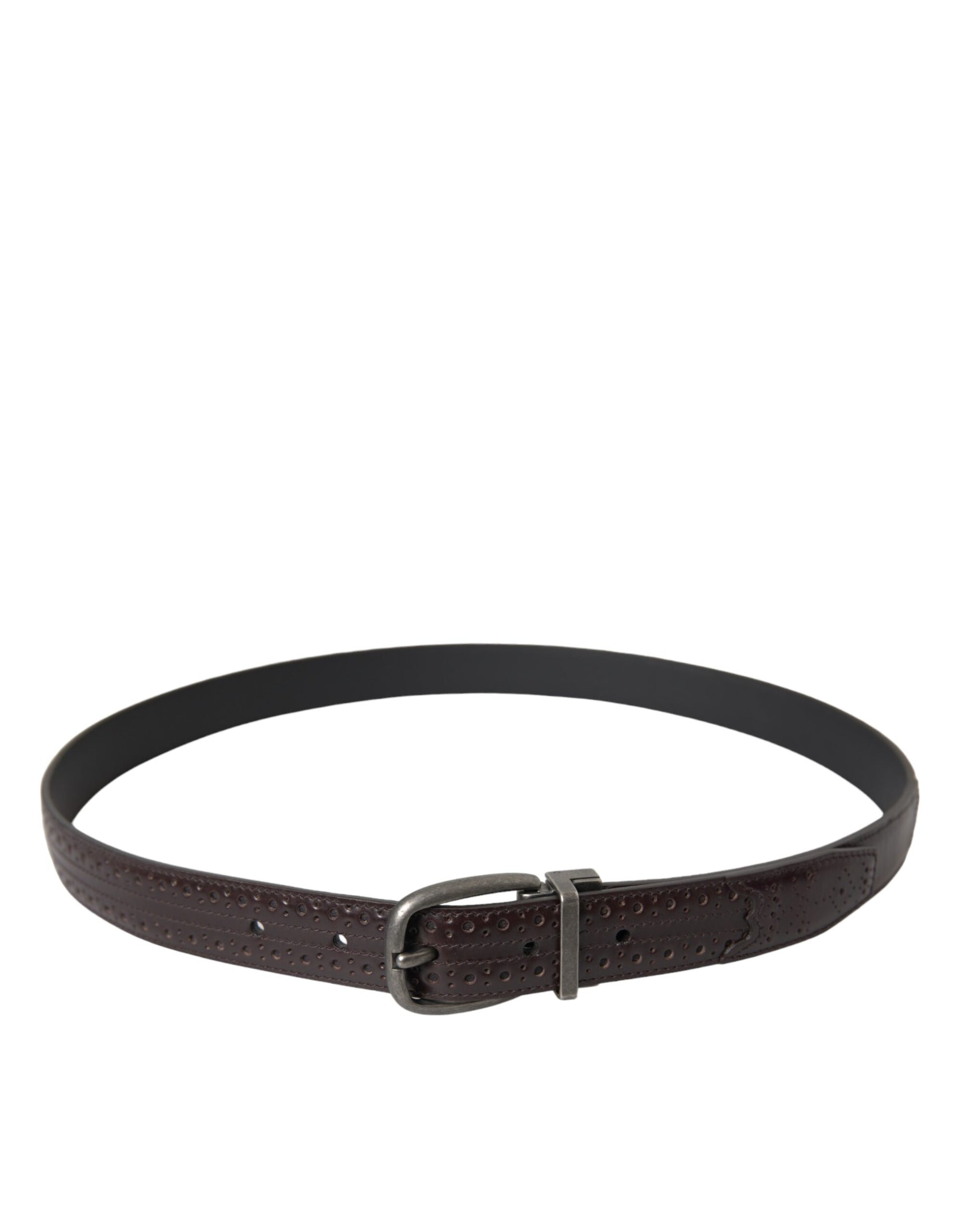 Dolce & Gabbana Dark Brown Perforated Leather Metal Buckle Belt Men - KALAJ