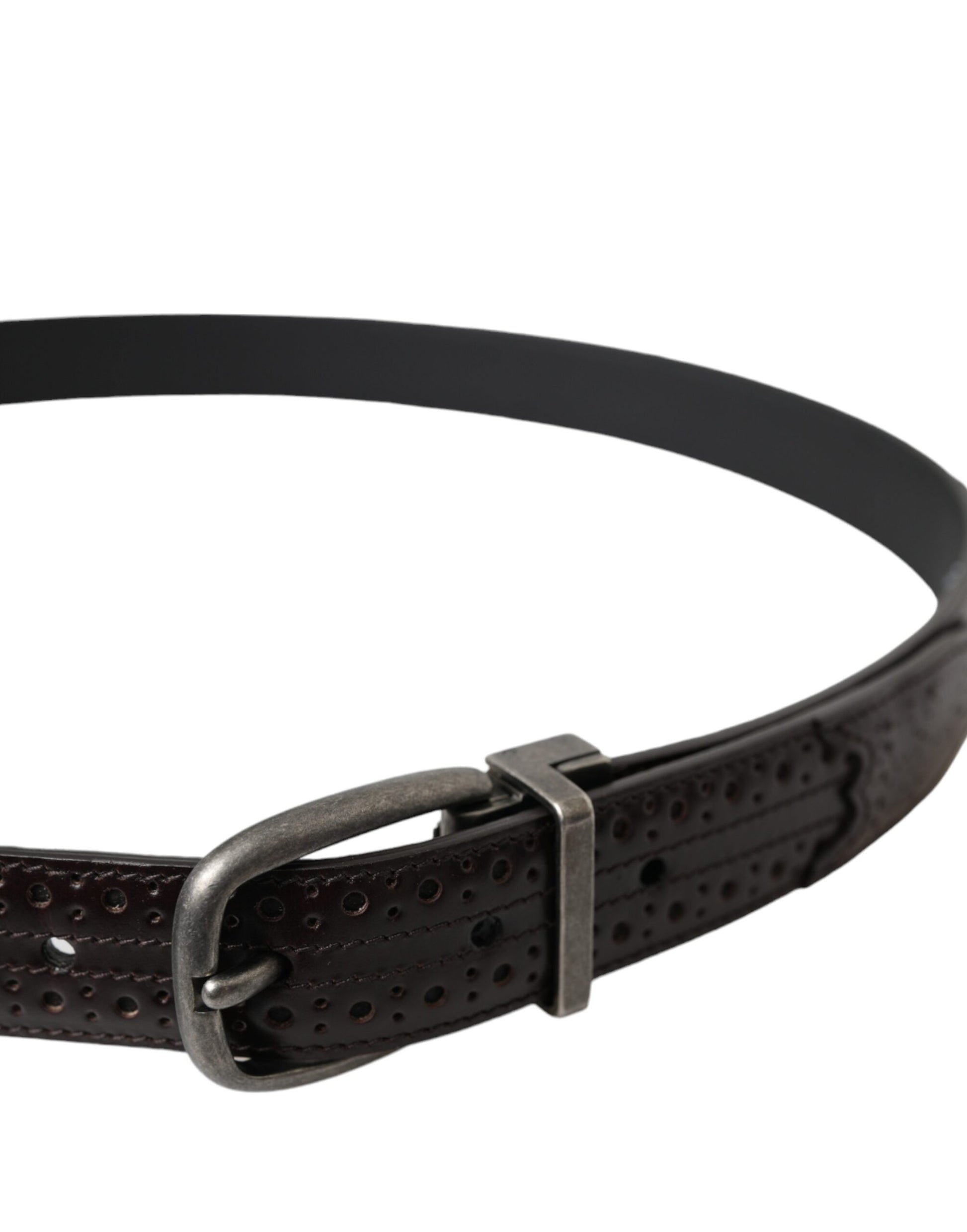 Dolce & Gabbana Dark Brown Perforated Leather Metal Buckle Belt Men - KALAJ