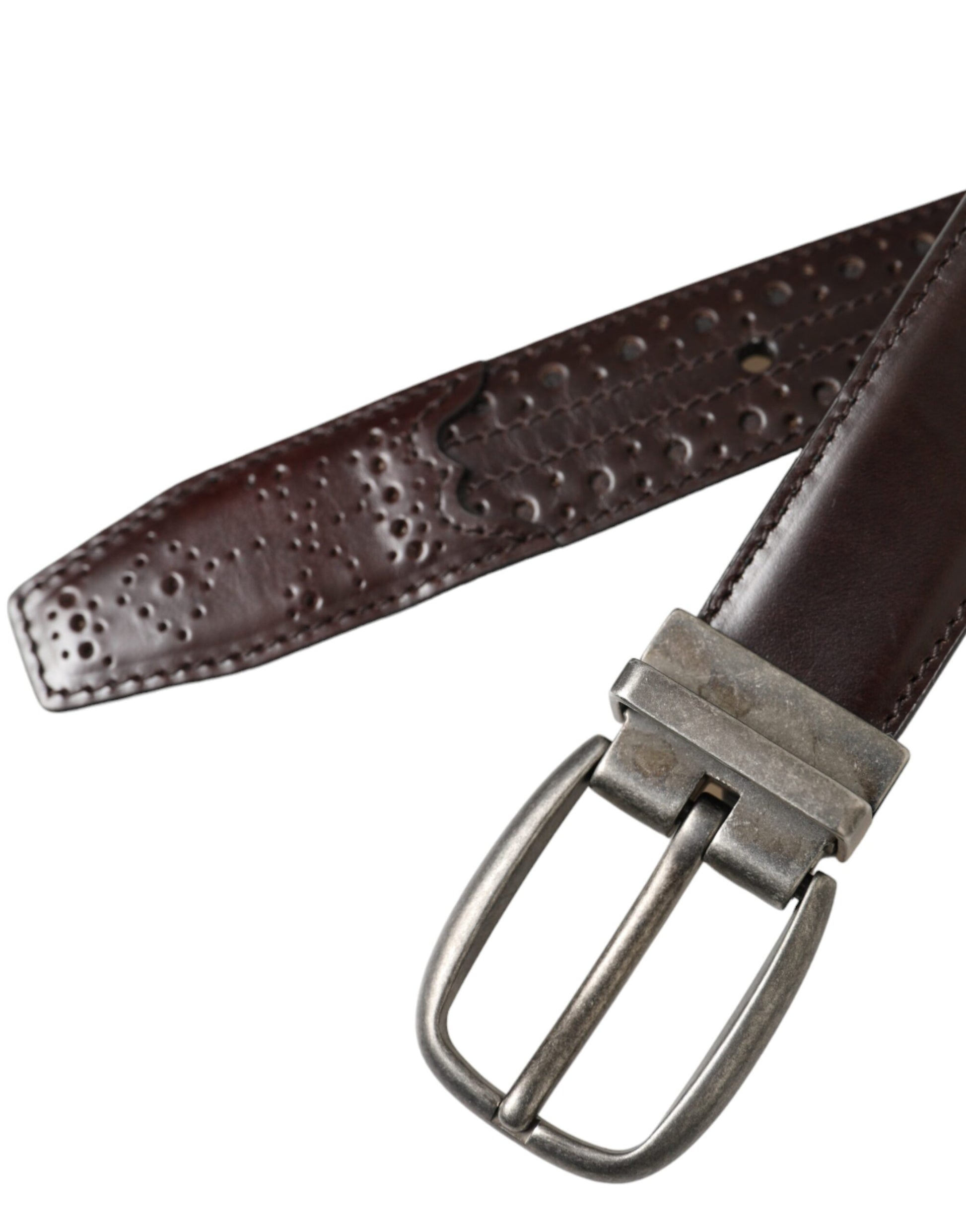 Dolce & Gabbana Dark Brown Perforated Leather Metal Buckle Belt Men - KALAJ