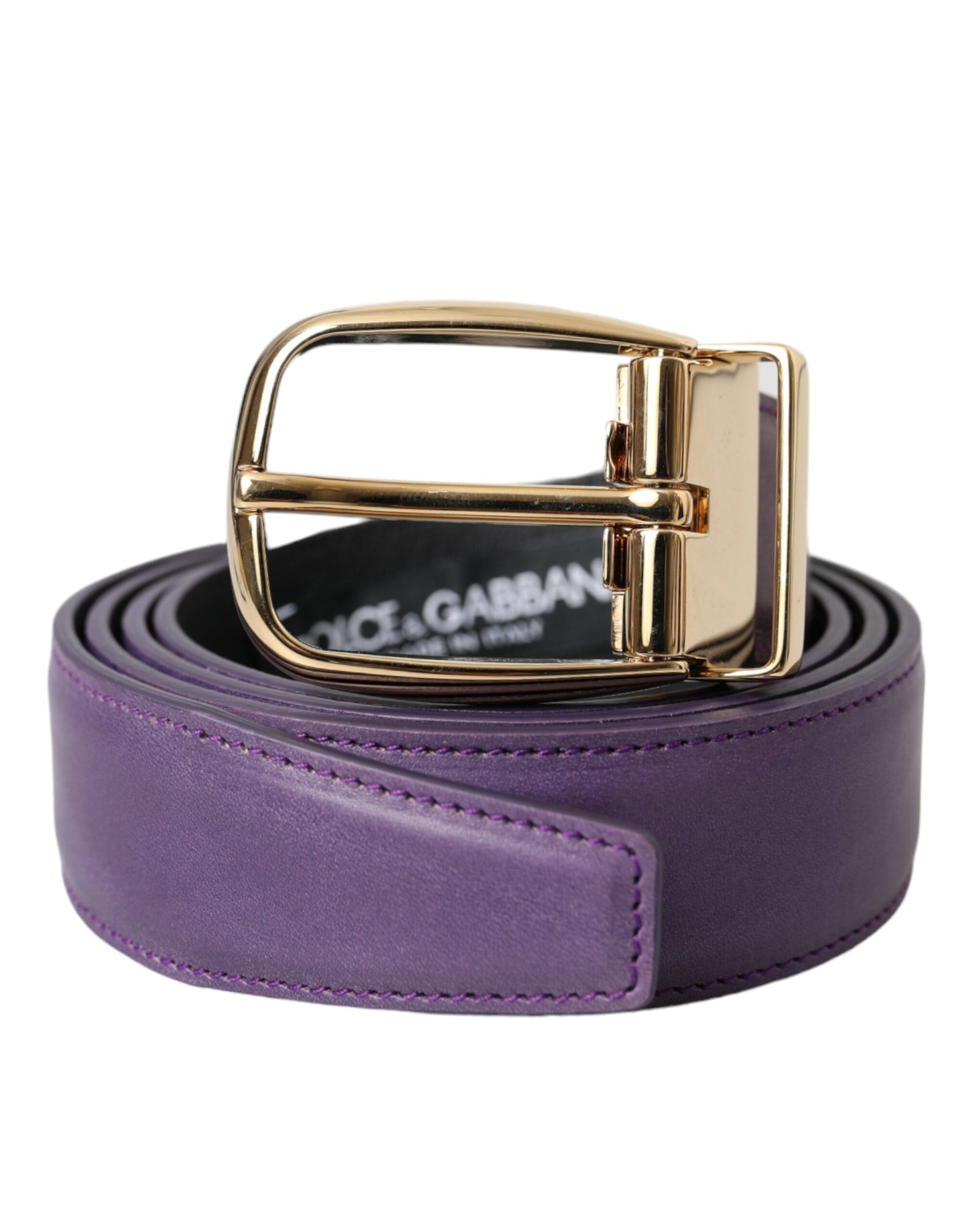 Dolce & Gabbana Purple Leather Gold Metal Buckle Belt Men - KALAJ