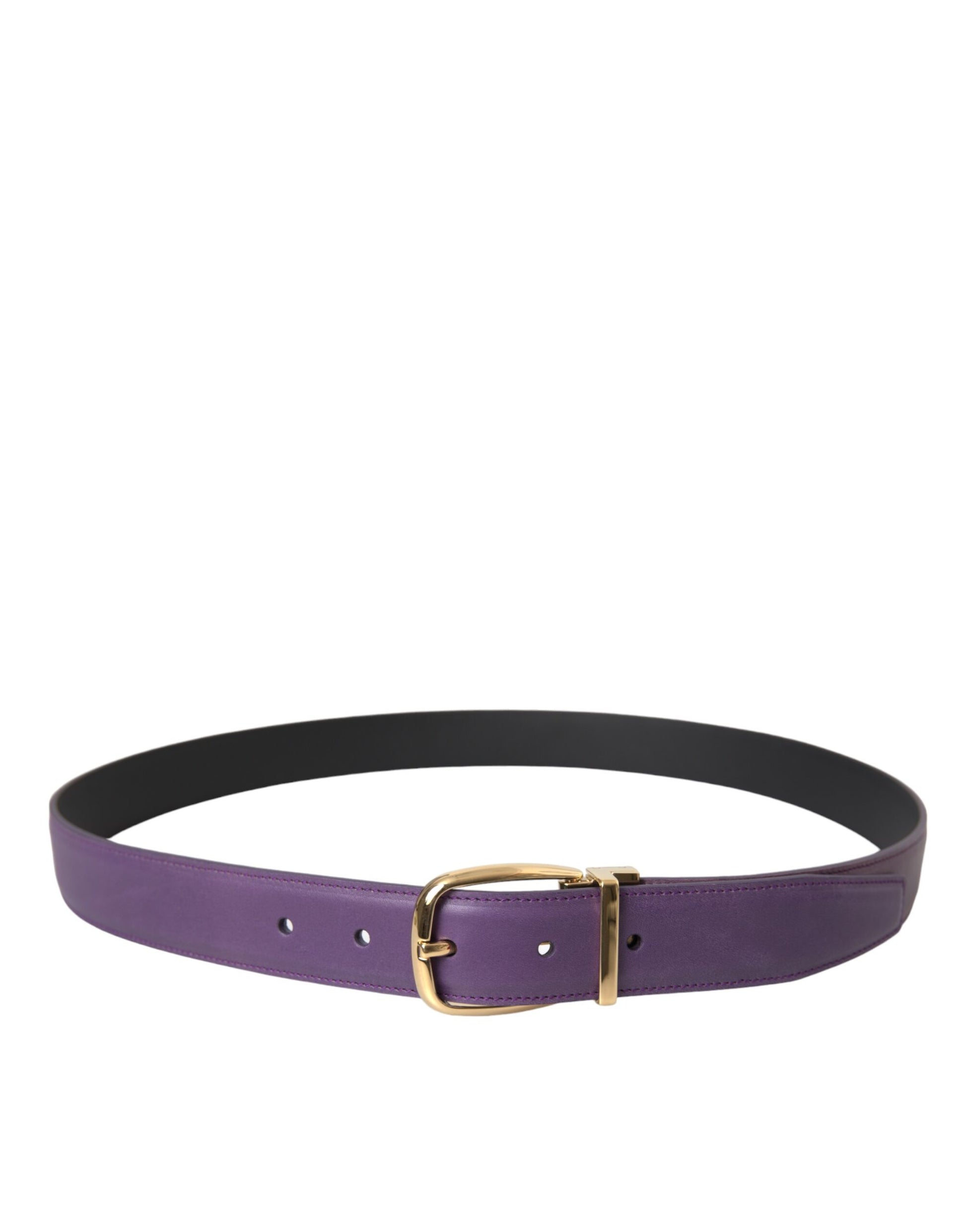 Dolce & Gabbana Purple Leather Gold Metal Buckle Belt Men - KALAJ