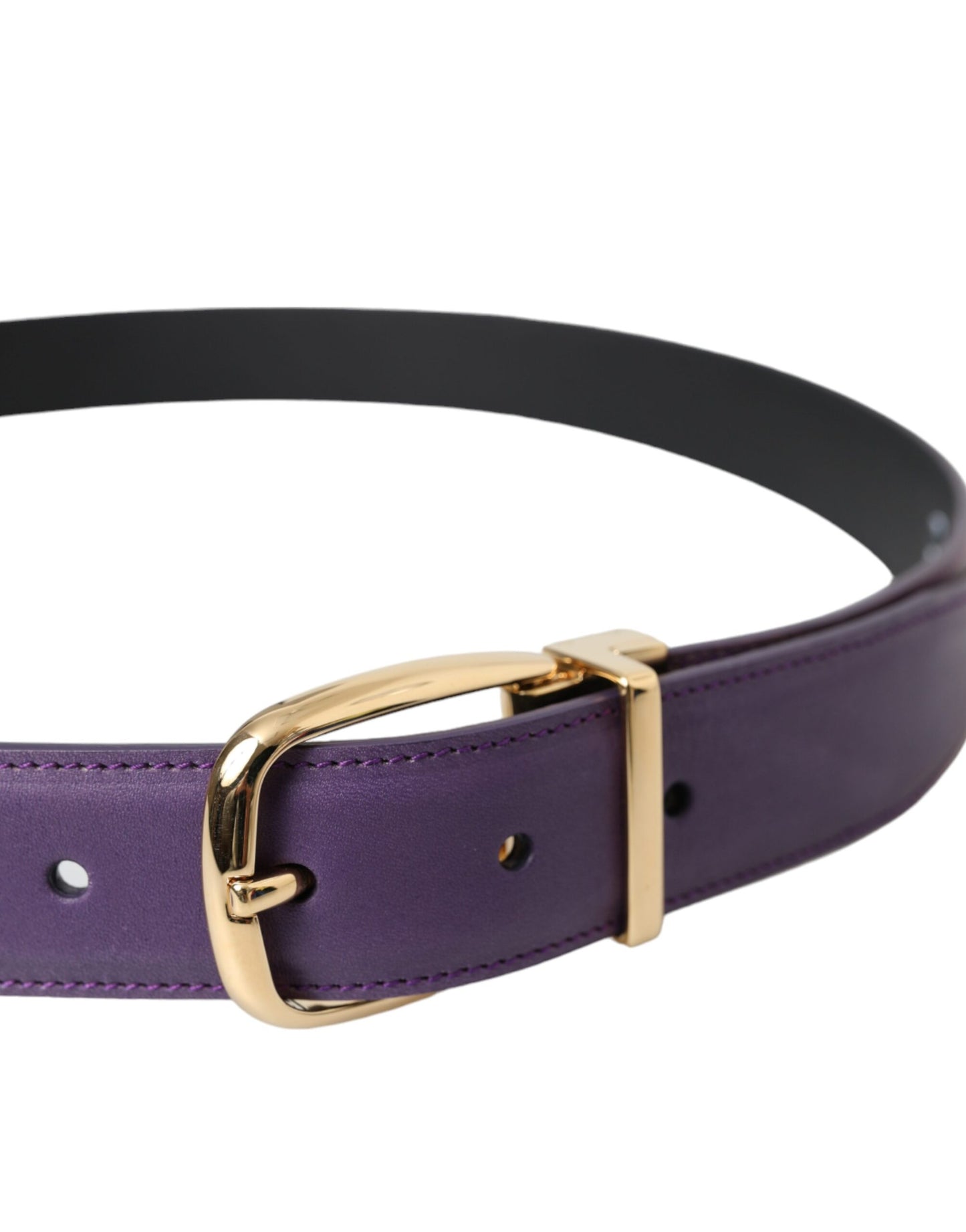 Dolce & Gabbana Purple Leather Gold Metal Buckle Belt Men - KALAJ