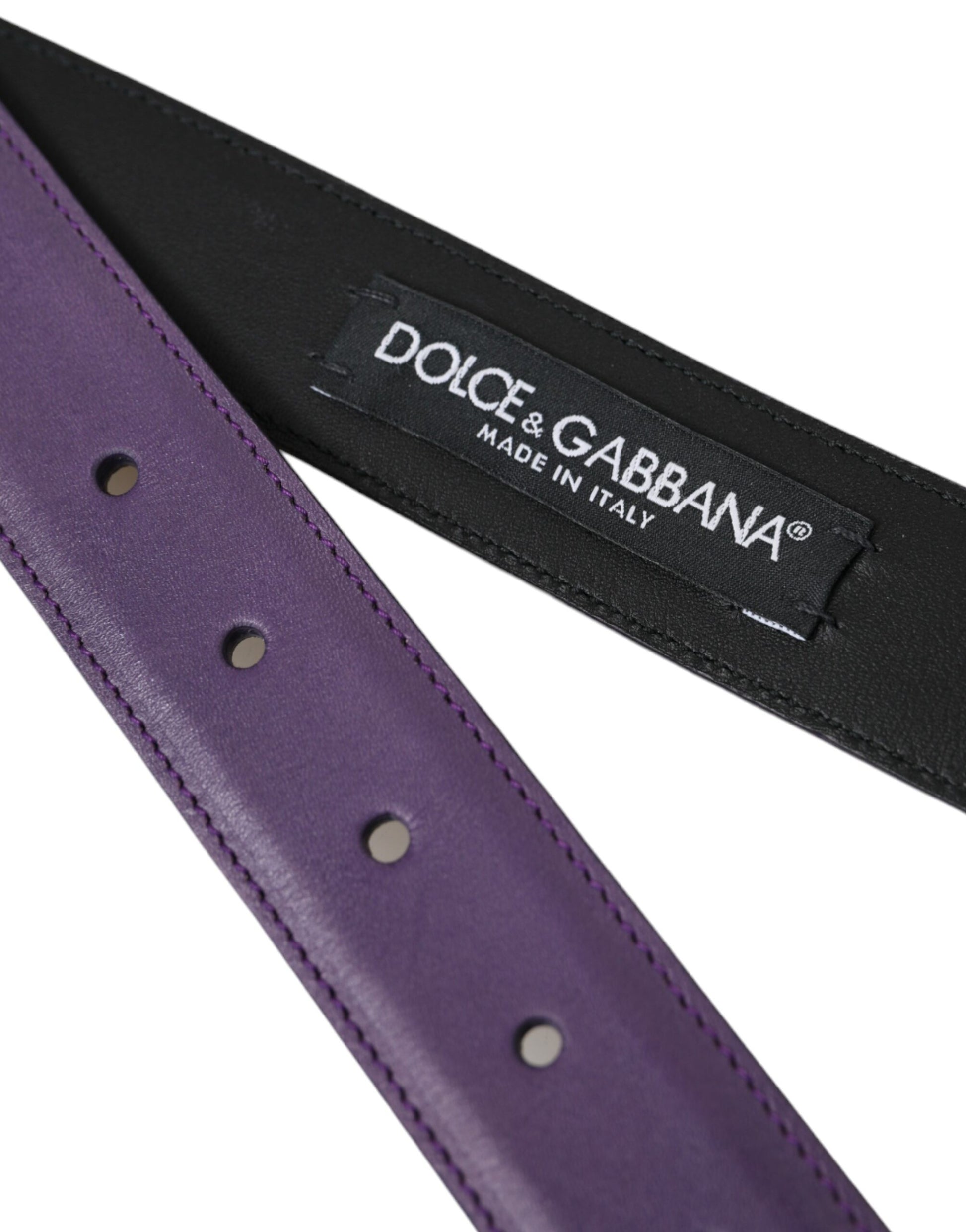 Dolce & Gabbana Purple Leather Gold Metal Buckle Belt Men - KALAJ