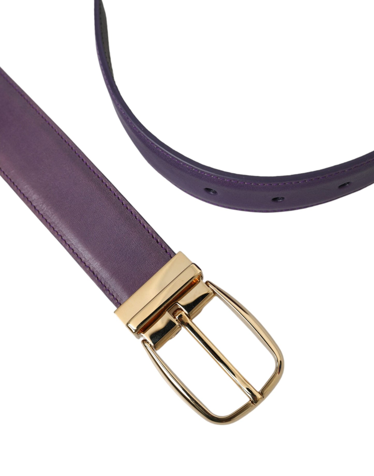 Dolce & Gabbana Purple Leather Gold Metal Buckle Belt Men - KALAJ