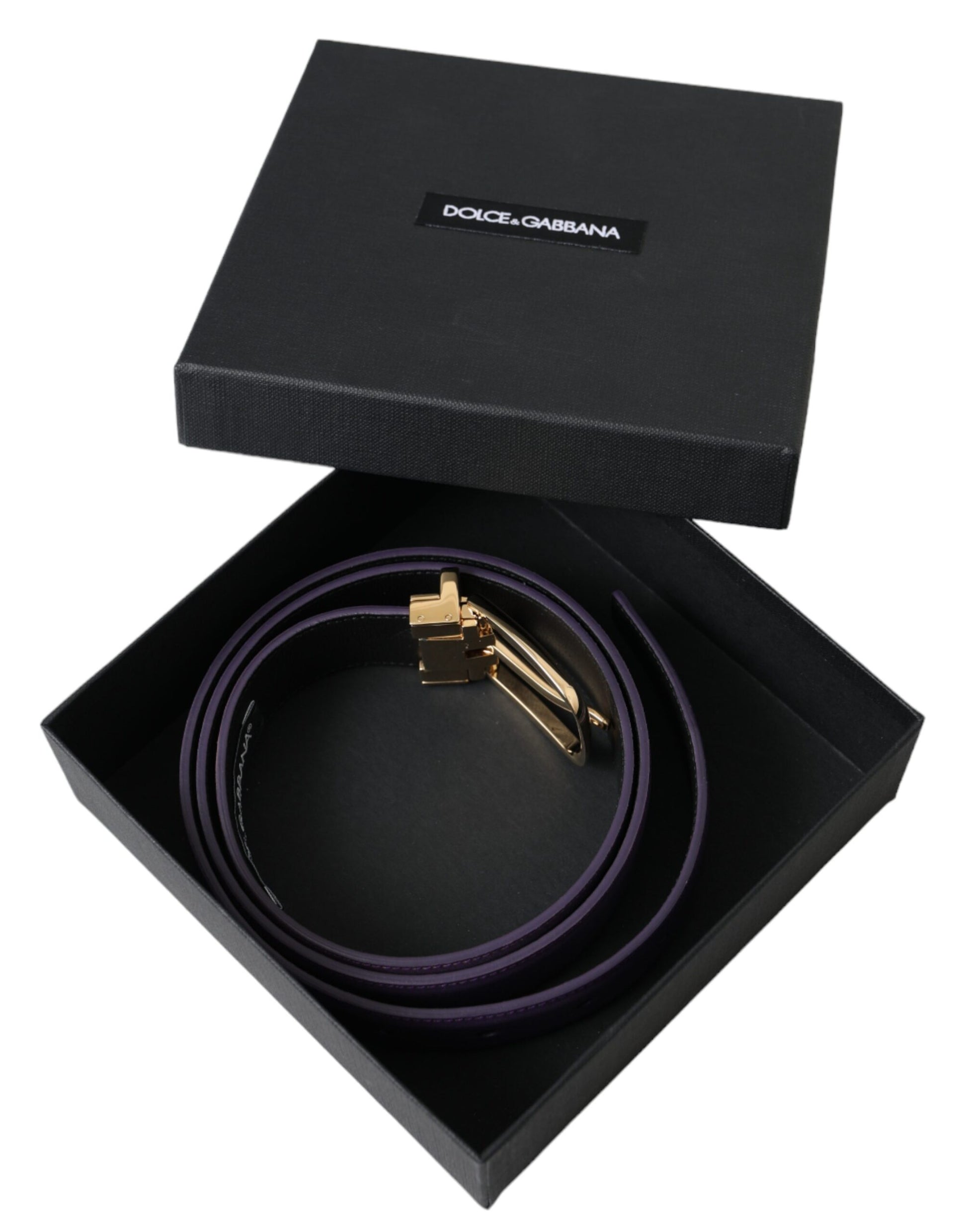 Dolce & Gabbana Purple Leather Gold Metal Buckle Belt Men - KALAJ