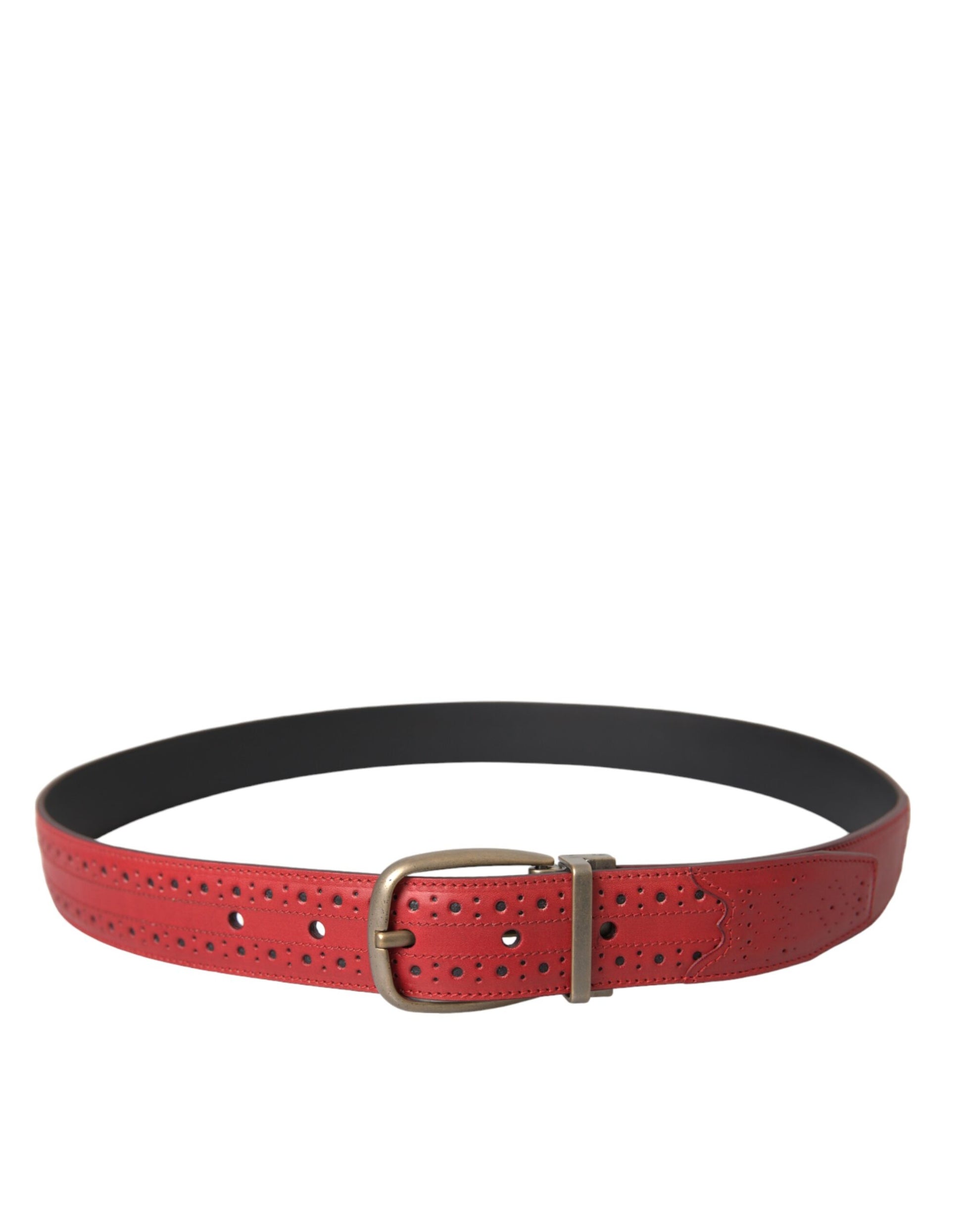 Dolce & Gabbana Red Perforated Leather Metal Buckle Belt Men - KALAJ