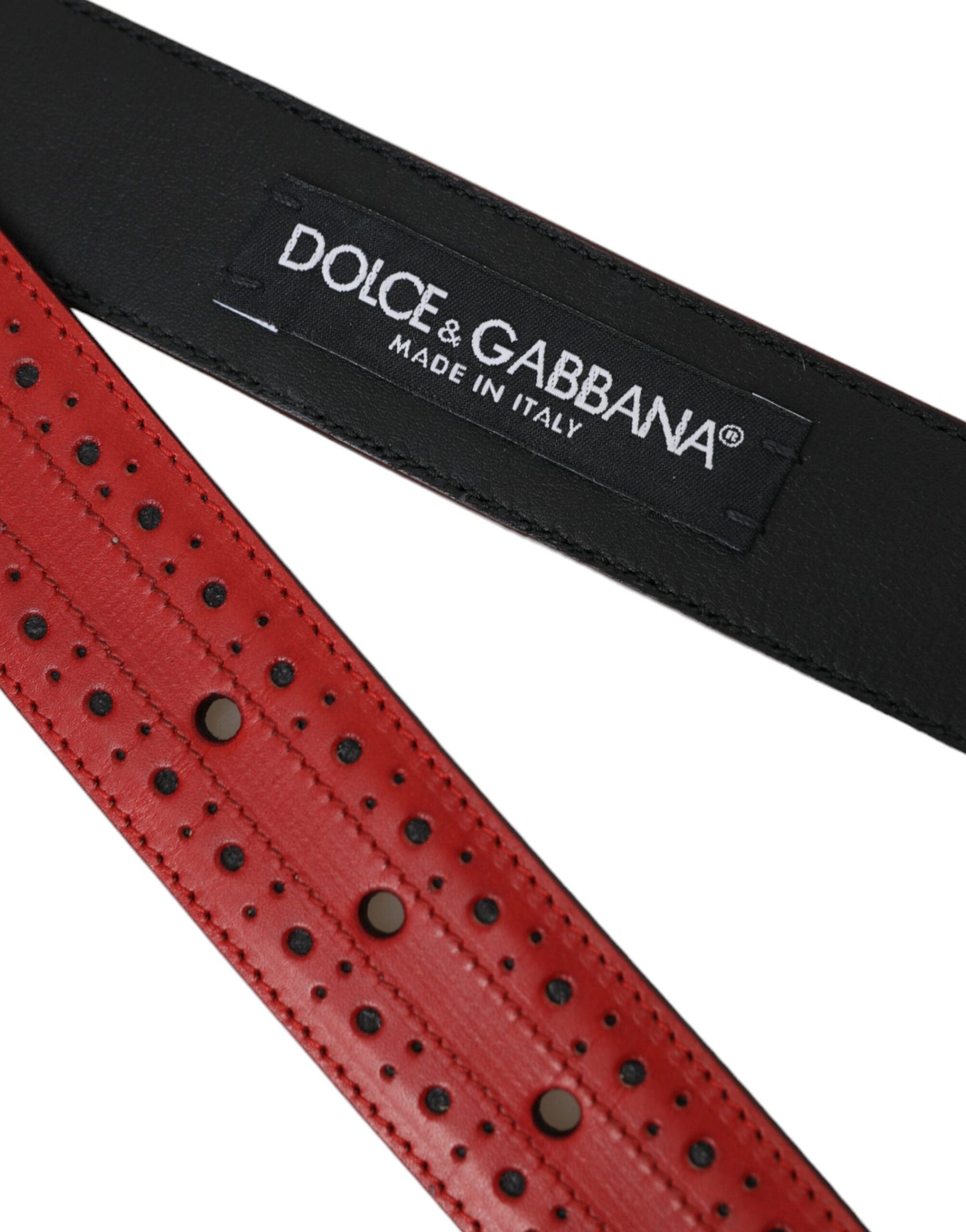 Dolce & Gabbana Red Perforated Leather Metal Buckle Belt Men - KALAJ