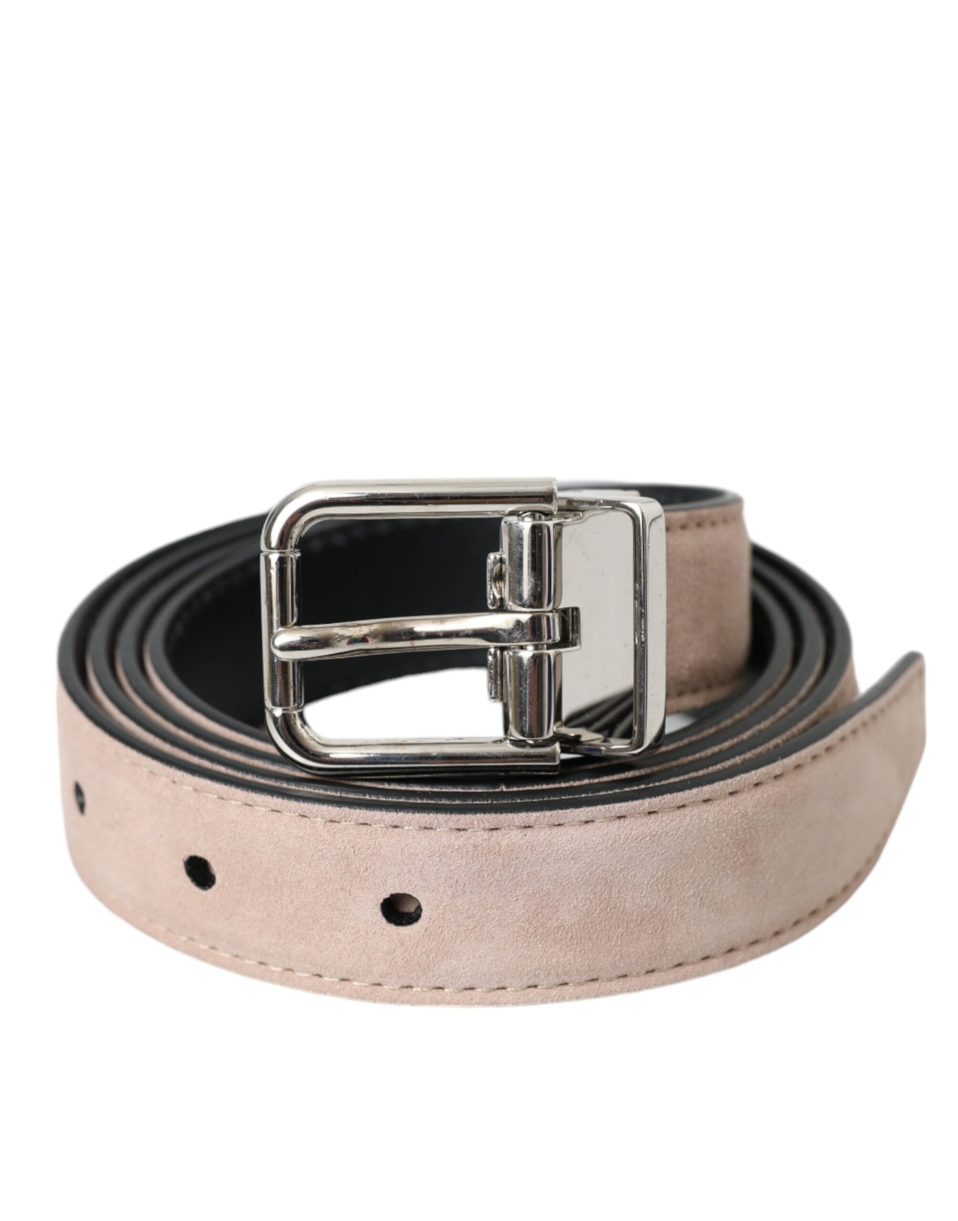 Dolce & Gabbana Beige Suede Leather Silver Buckle Belt Men - KALAJ