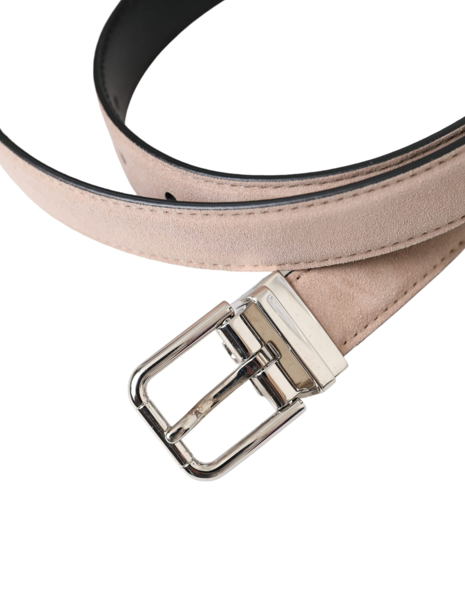 Dolce & Gabbana Beige Suede Leather Silver Buckle Belt Men - KALAJ