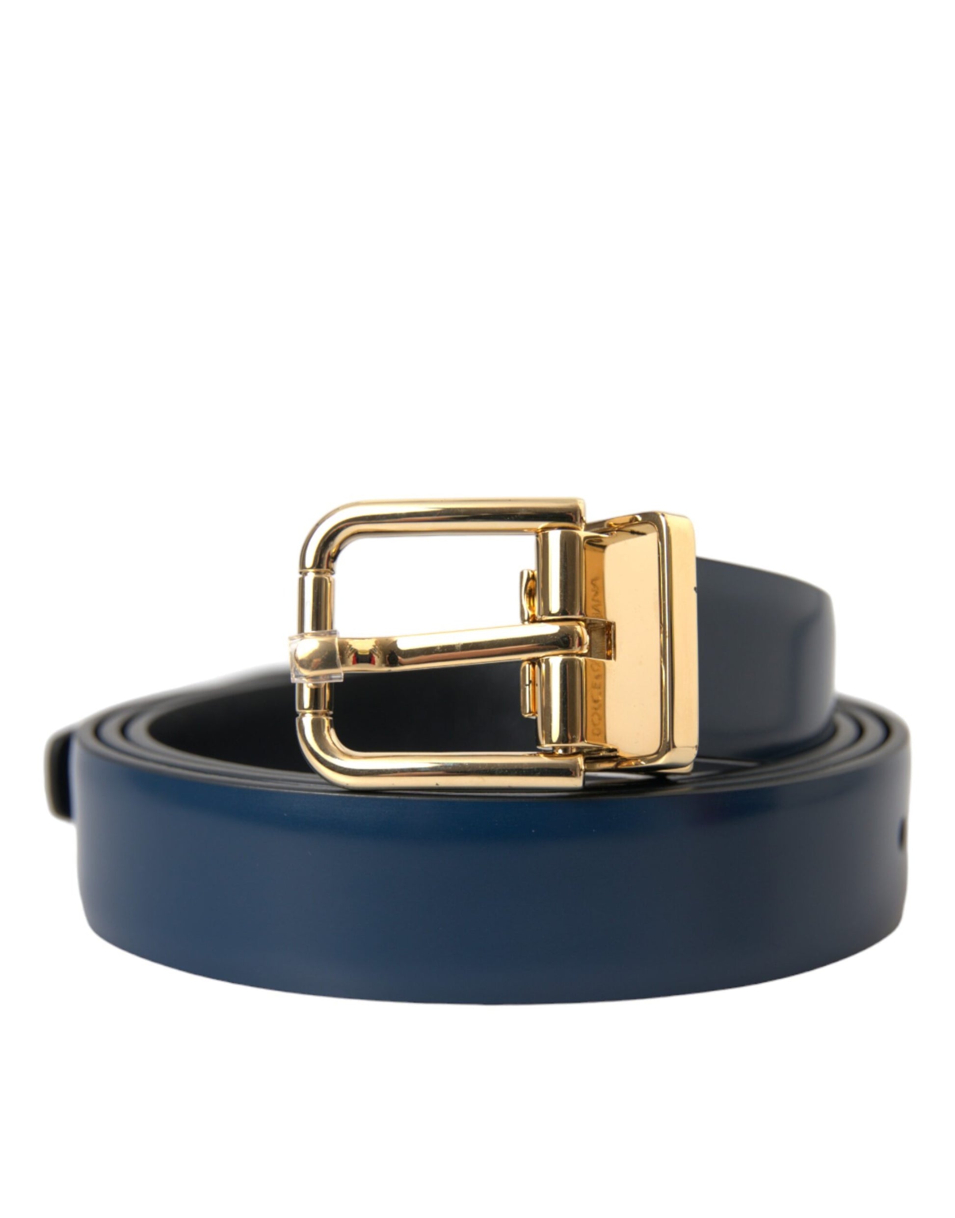 Dolce & Gabbana Blue Calf Leather Gold Metal Buckle Belt Men - KALAJ