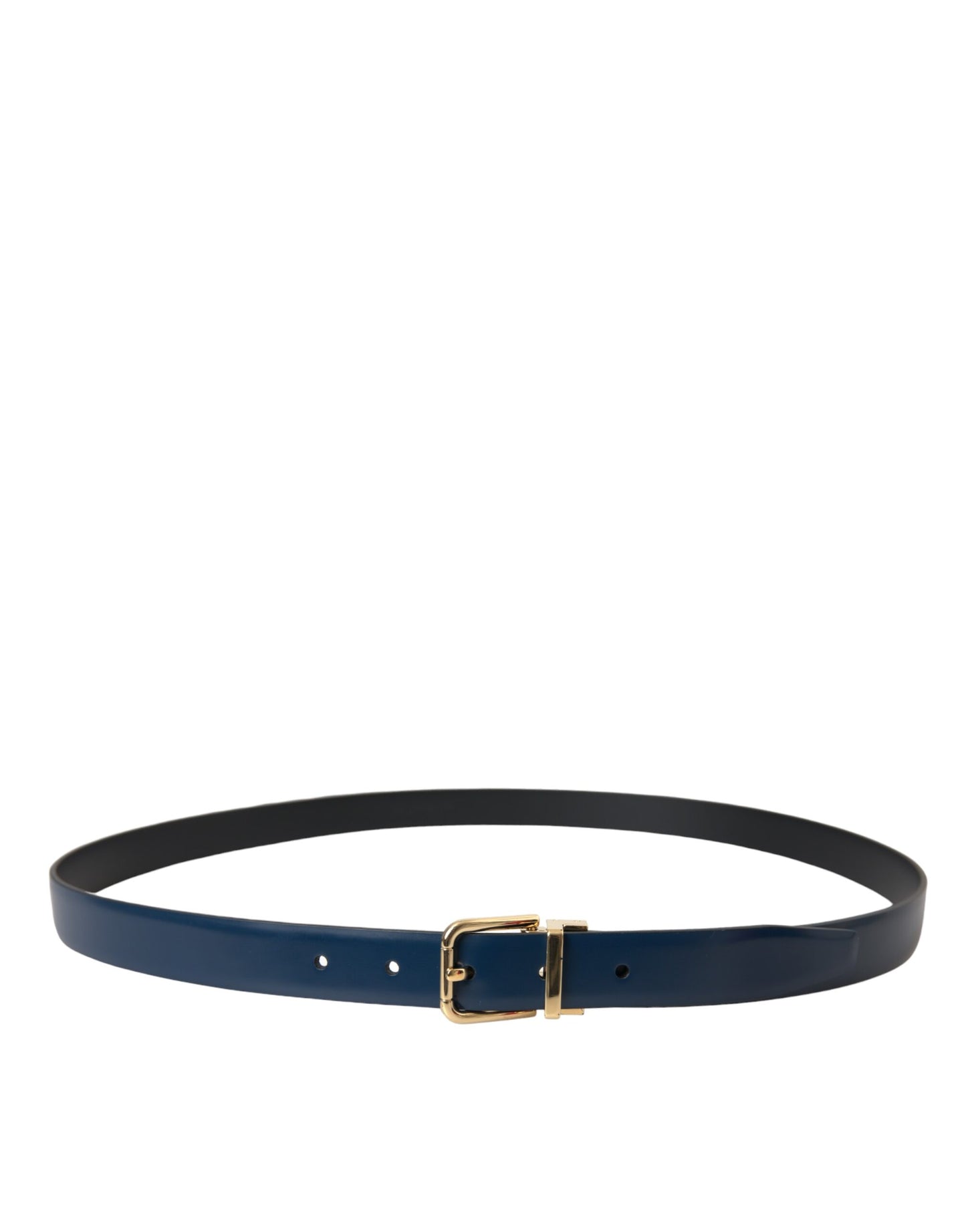 Dolce & Gabbana Blue Calf Leather Gold Metal Buckle Belt Men - KALAJ