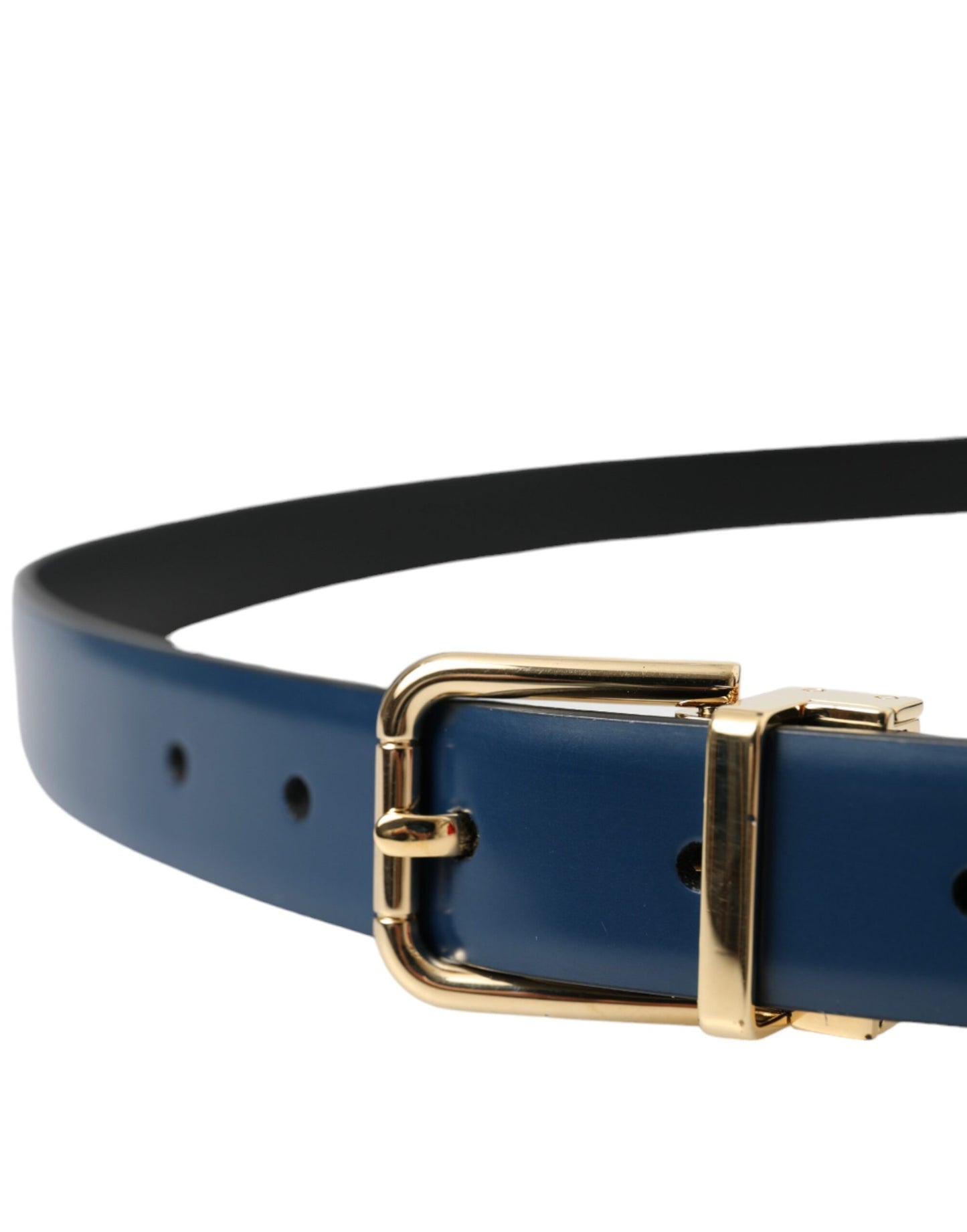 Dolce & Gabbana Blue Calf Leather Gold Metal Buckle Belt Men - KALAJ