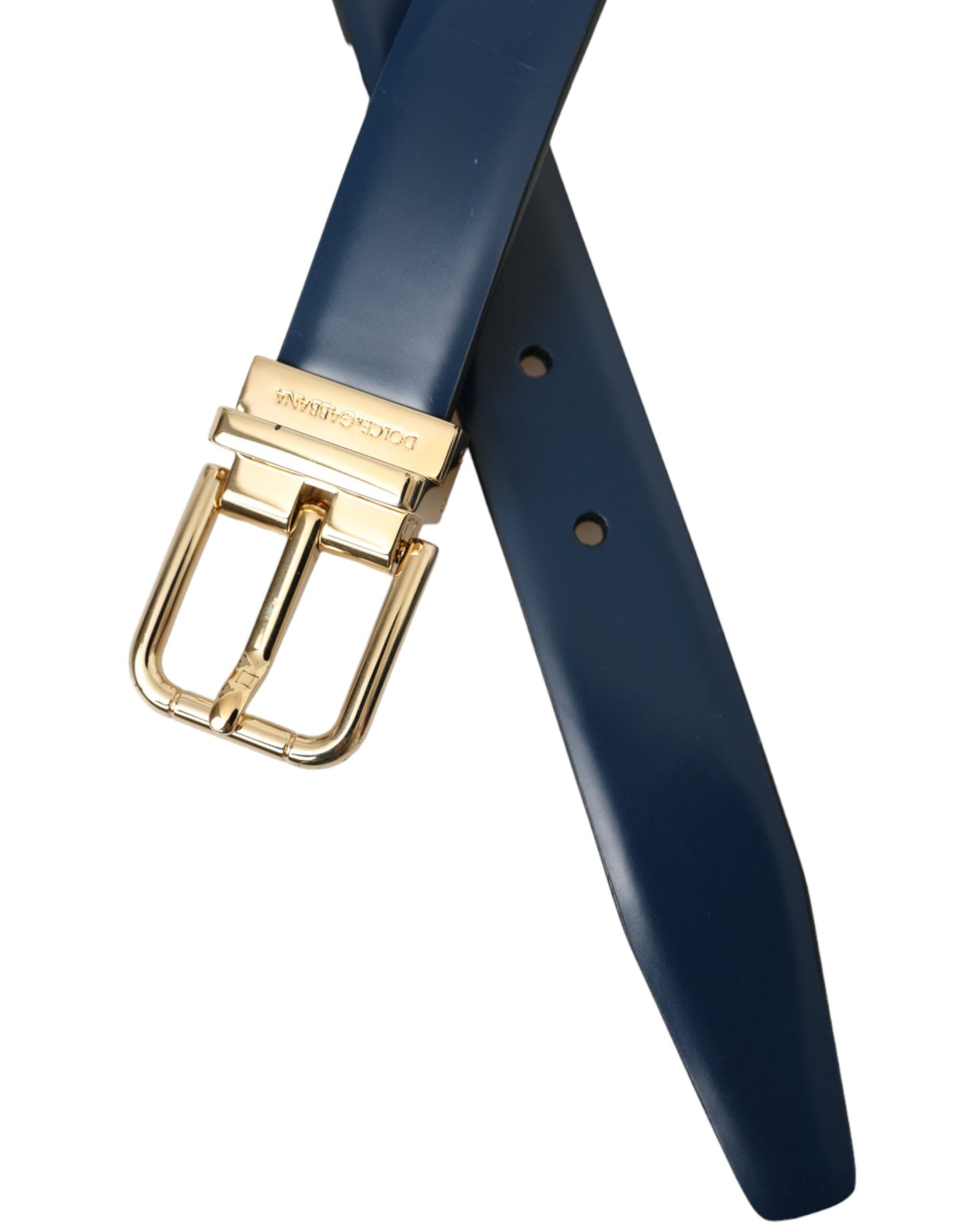 Dolce & Gabbana Blue Calf Leather Gold Metal Buckle Belt Men - KALAJ