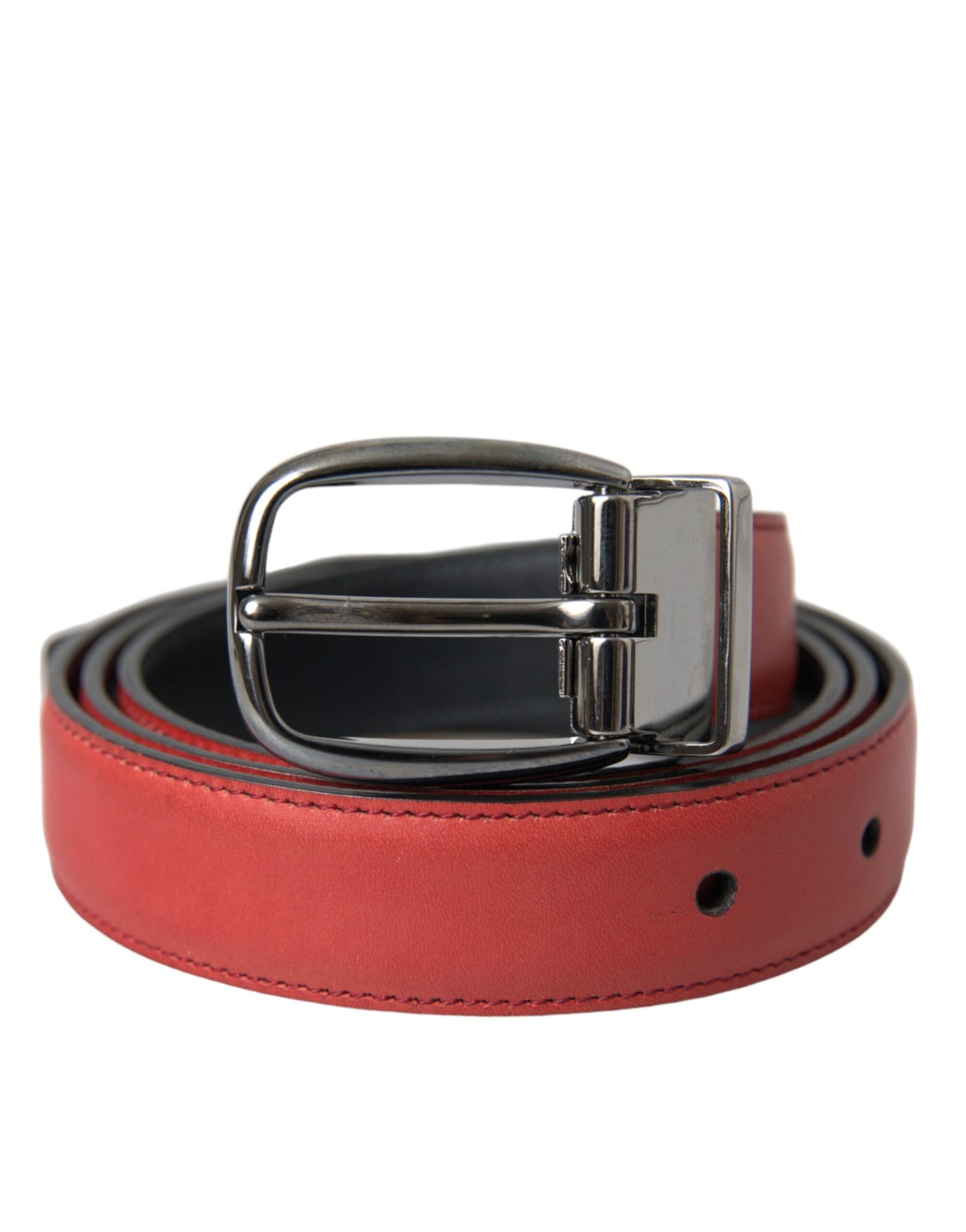 Dolce & Gabbana Red Leather Silver Metal Buckle Belt Men - KALAJ