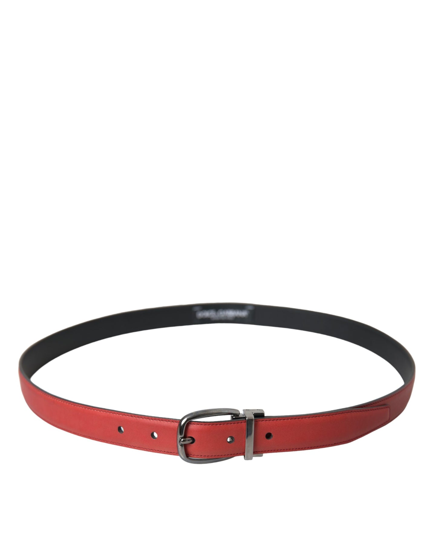 Dolce & Gabbana Red Leather Silver Metal Buckle Belt Men - KALAJ