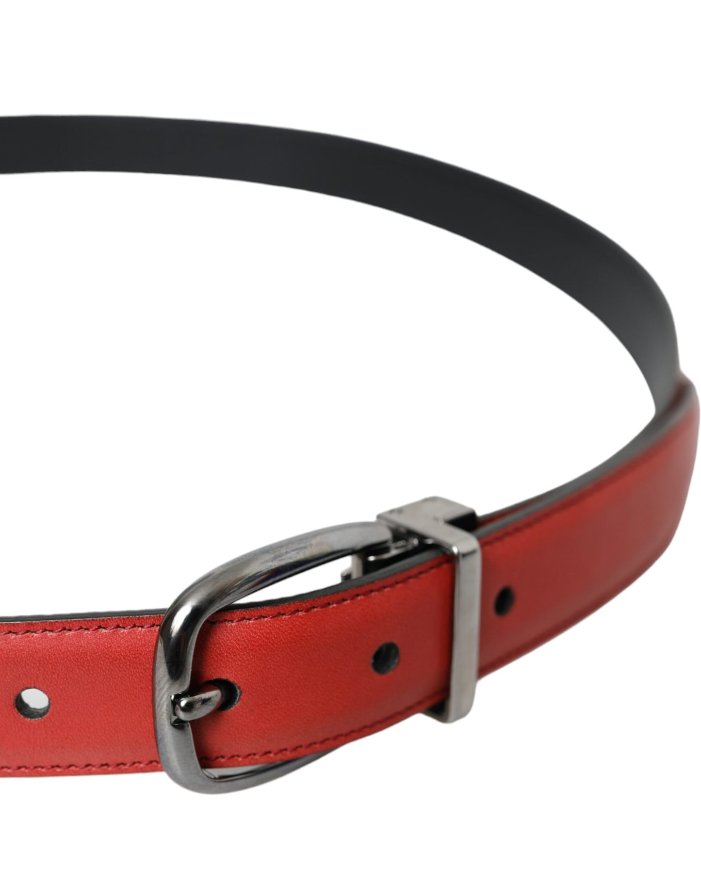 Dolce & Gabbana Red Leather Silver Metal Buckle Belt Men - KALAJ