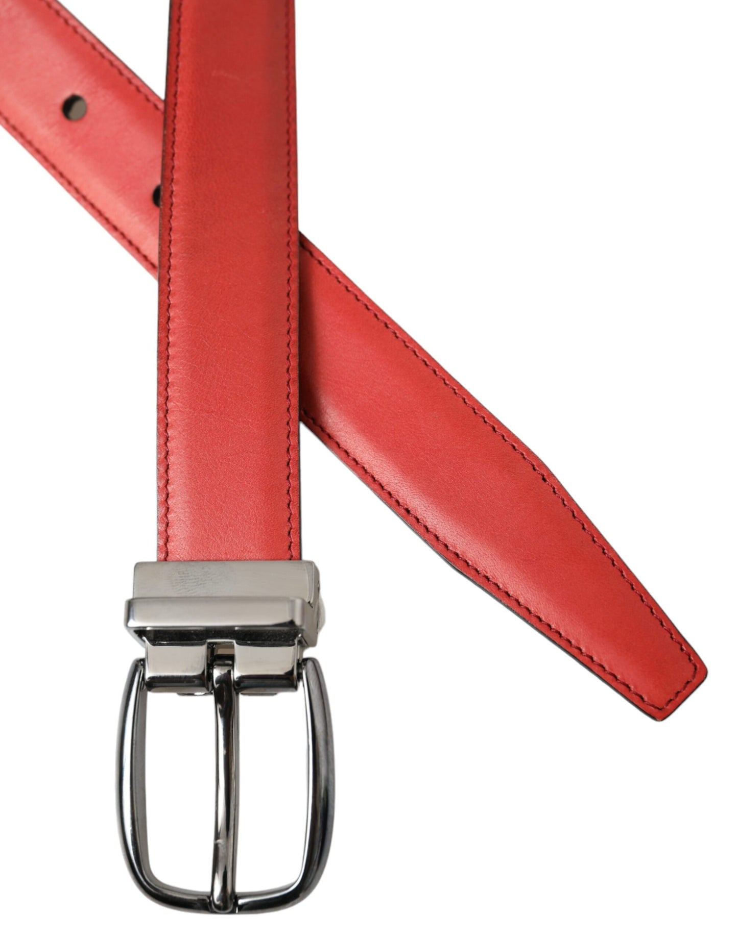 Dolce & Gabbana Red Leather Silver Metal Buckle Belt Men - KALAJ