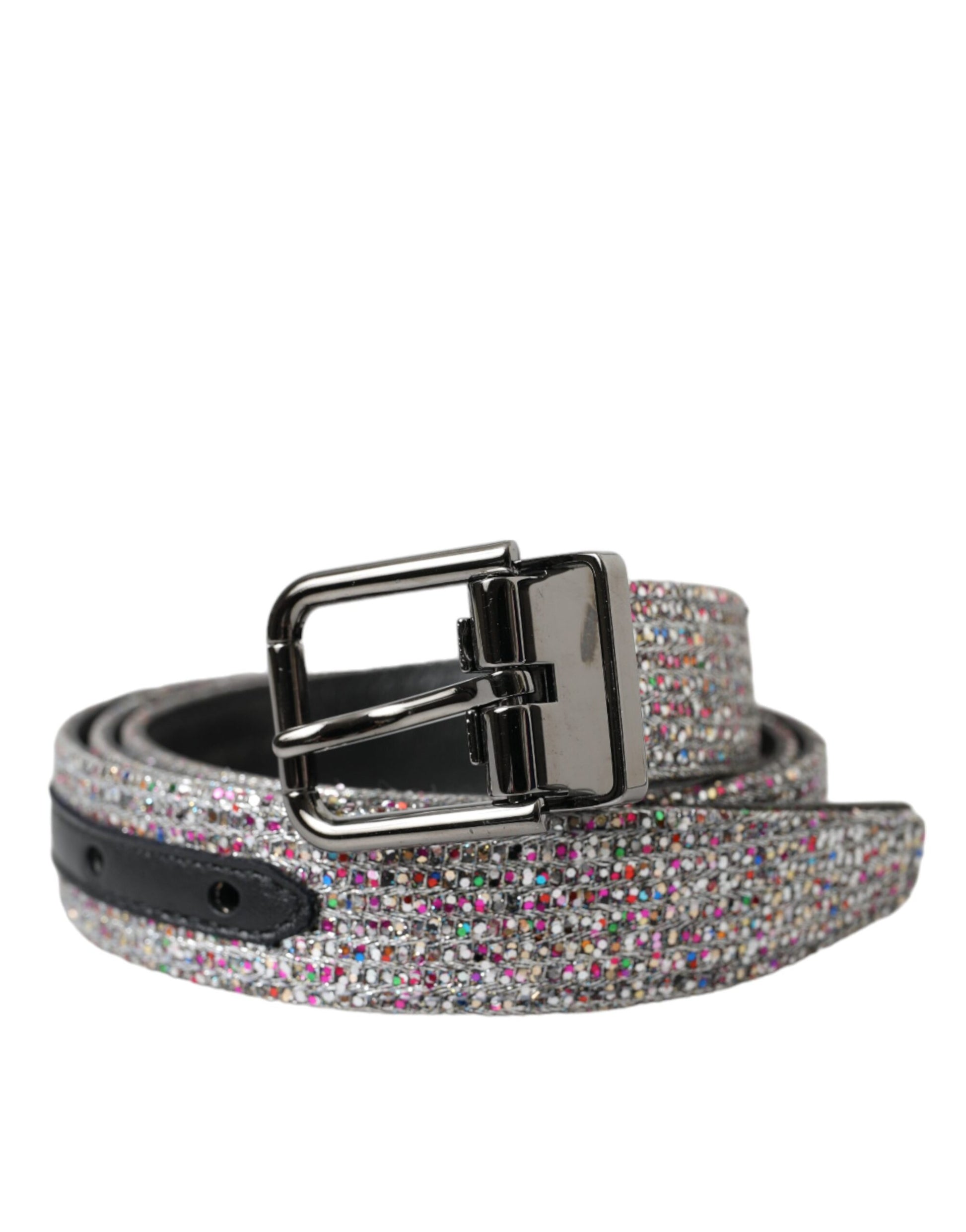 Dolce & Gabbana Multicolor Embellished Silver Metal Buckle Belt - KALAJ