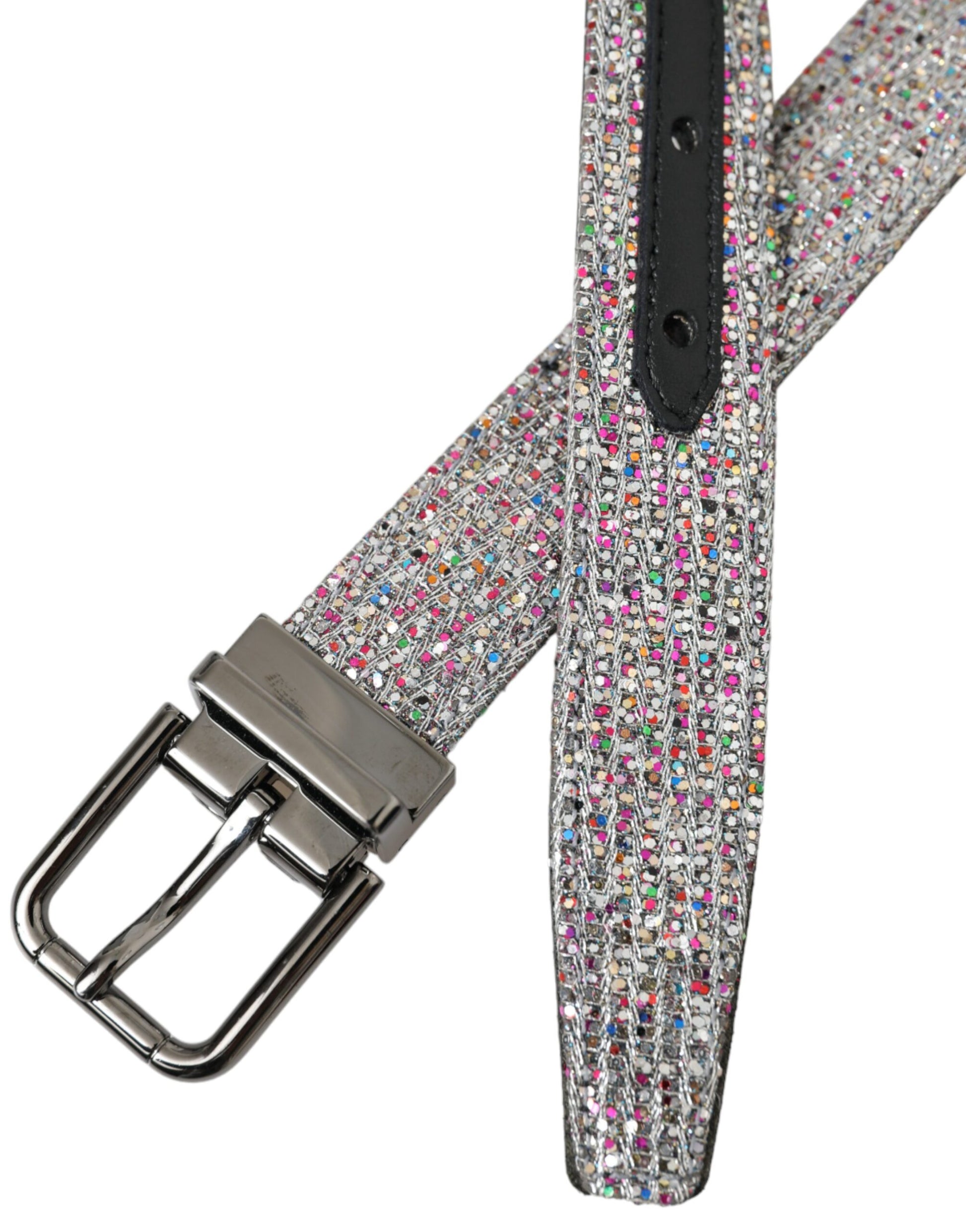 Dolce & Gabbana Multicolor Embellished Silver Metal Buckle Belt - KALAJ