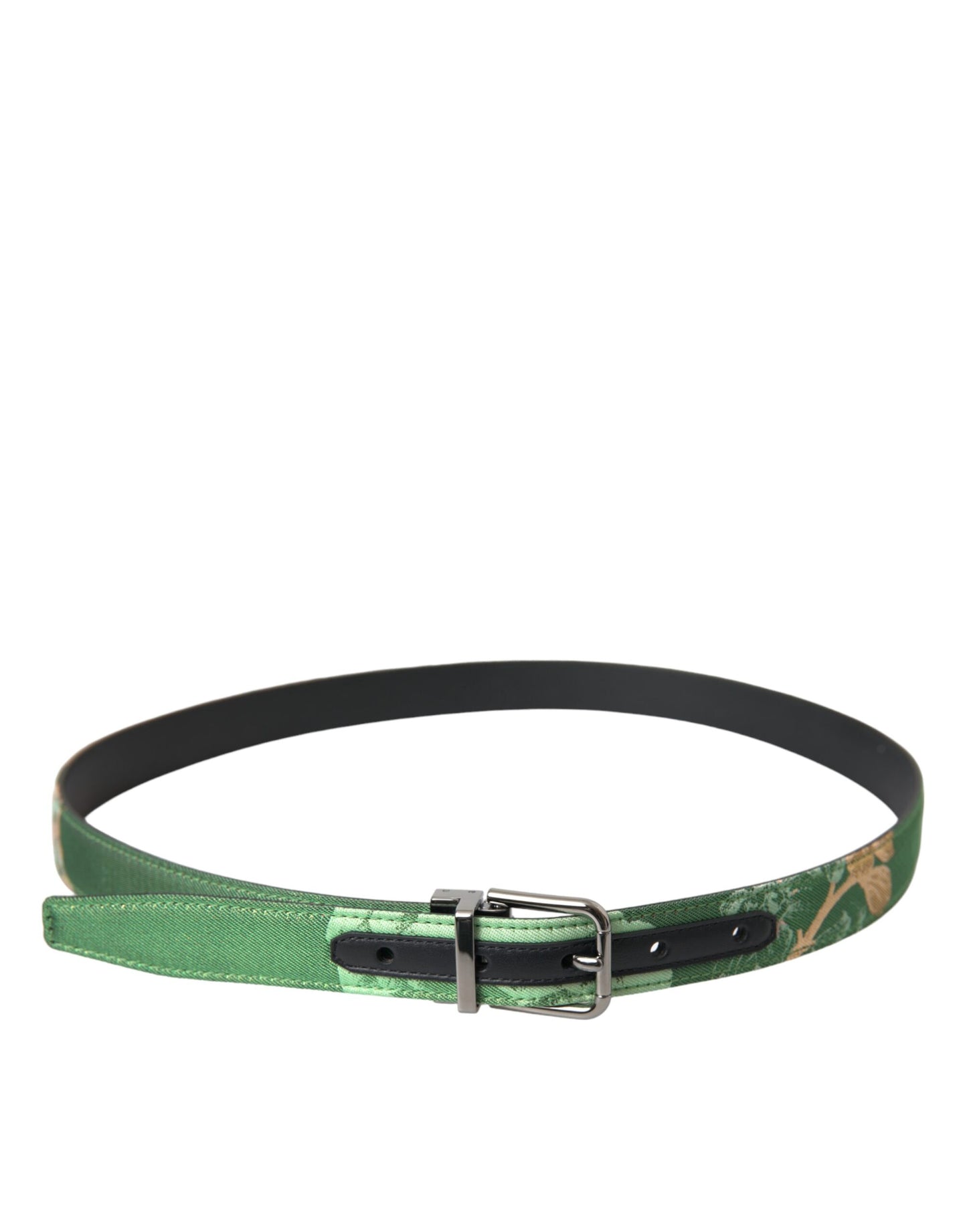 Dolce & Gabbana Green Leather Jacquard Silver Metal Buckle Belt - KALAJ