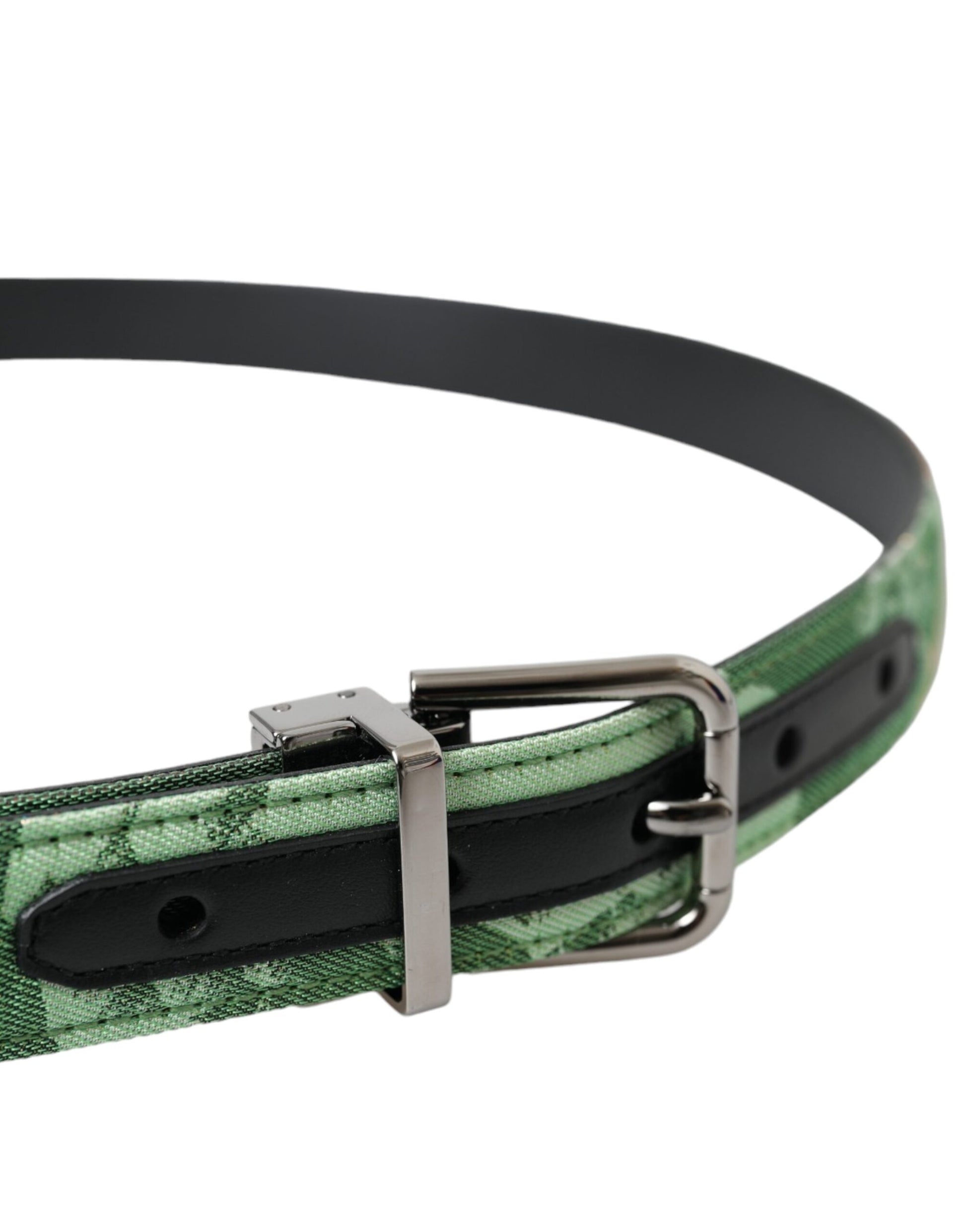 Dolce & Gabbana Green Leather Jacquard Silver Metal Buckle Belt - KALAJ