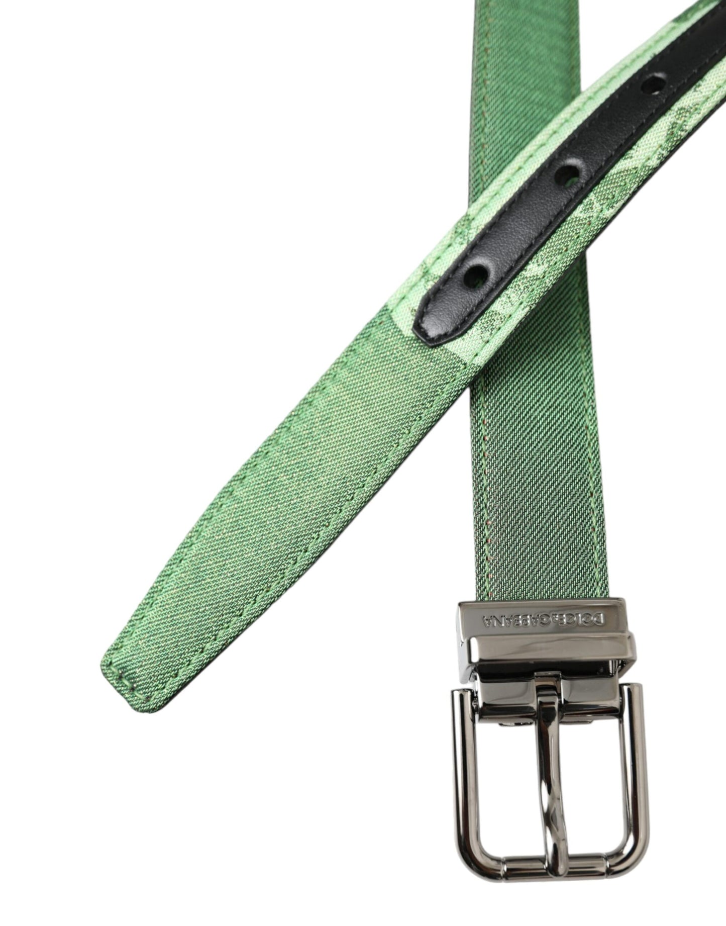 Dolce & Gabbana Green Leather Jacquard Silver Metal Buckle Belt - KALAJ