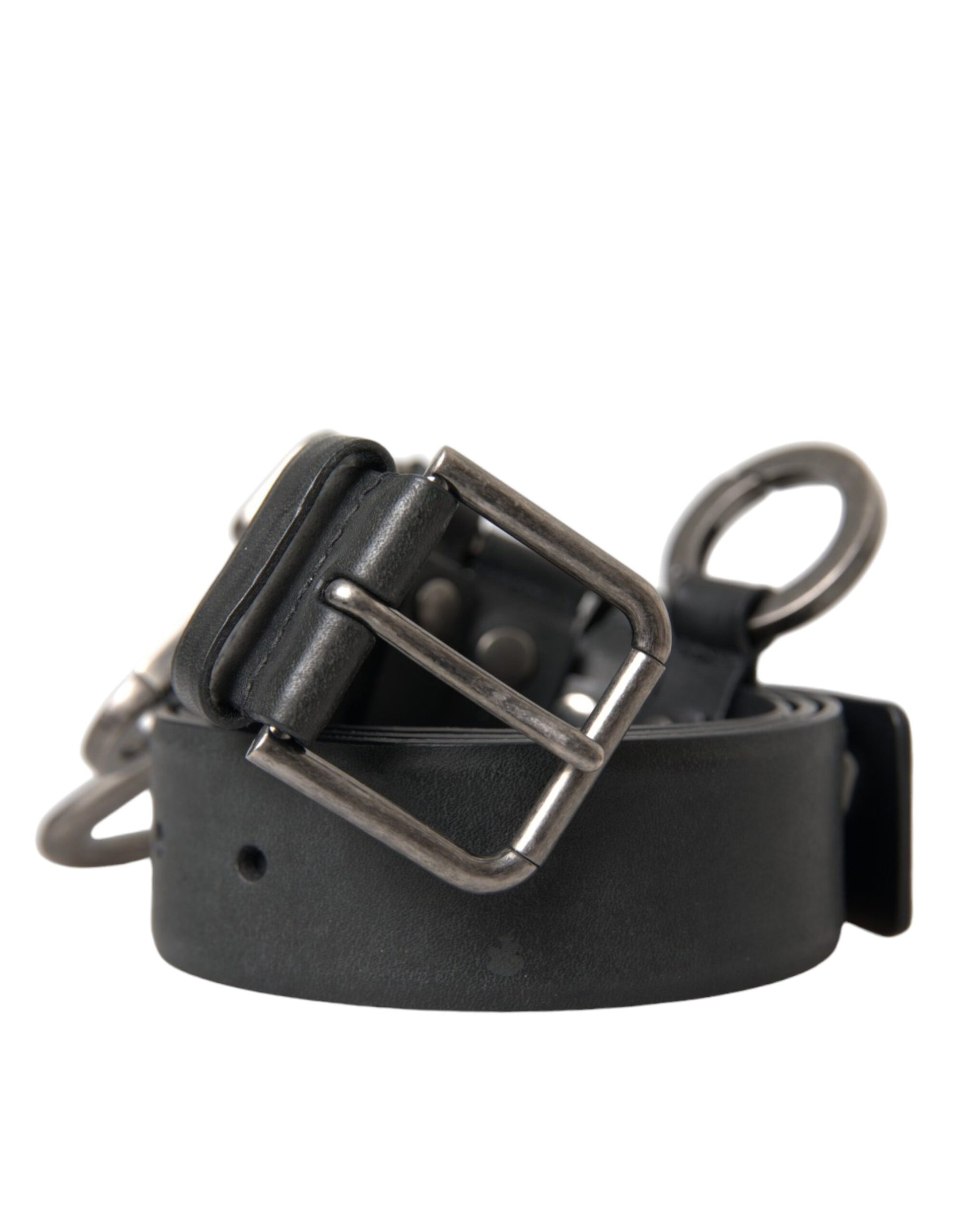 Dolce & Gabbana Black Calf Leather Silver Metal Buckle Belt - KALAJ