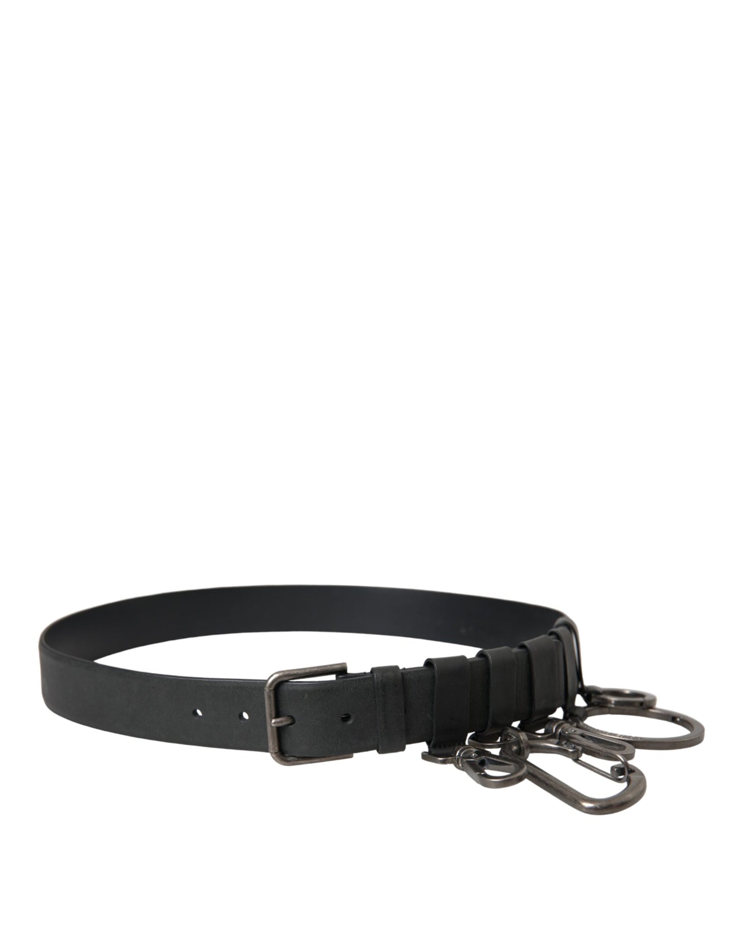 Dolce & Gabbana Black Calf Leather Silver Metal Buckle Belt - KALAJ