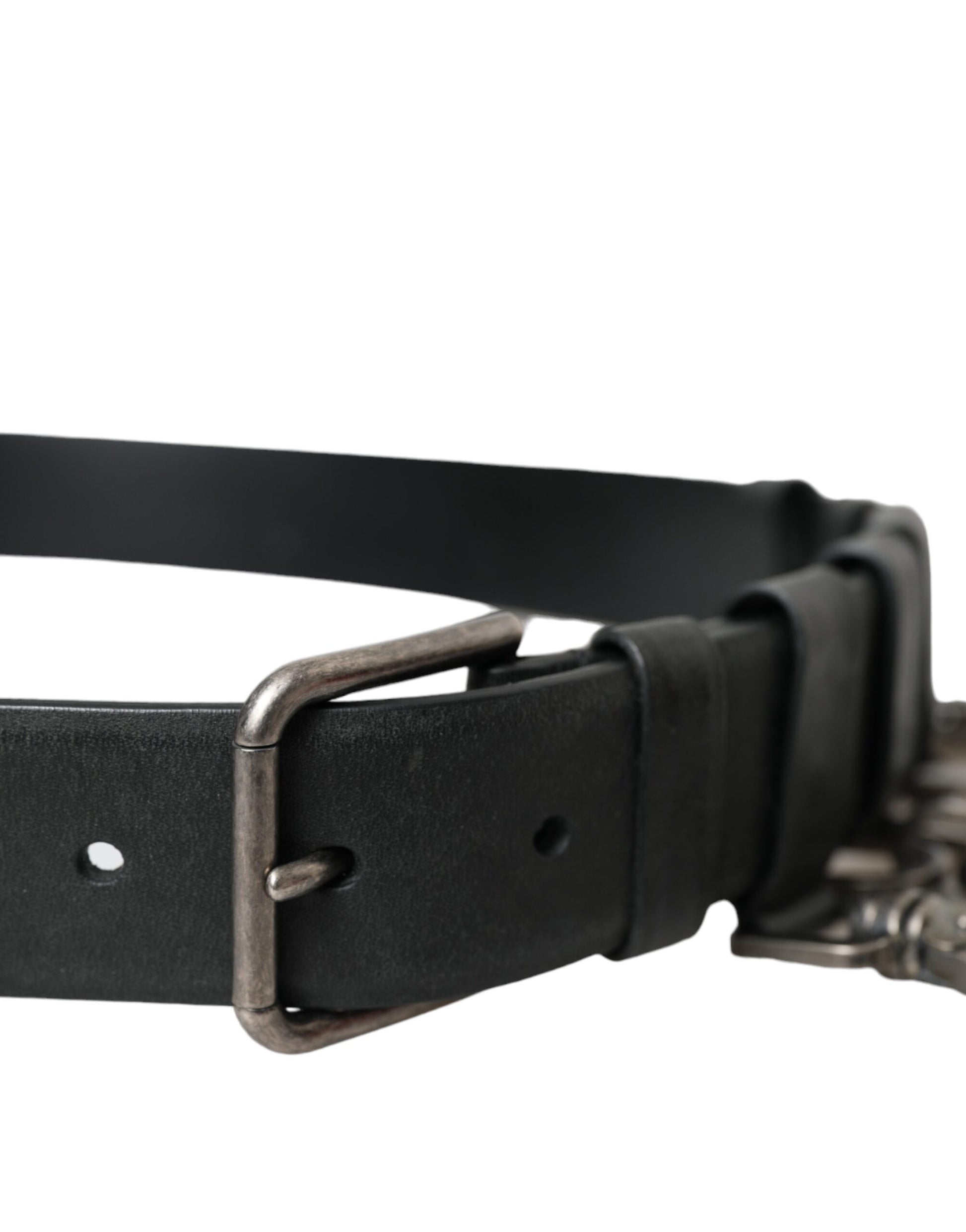 Dolce & Gabbana Black Calf Leather Silver Metal Buckle Belt - KALAJ