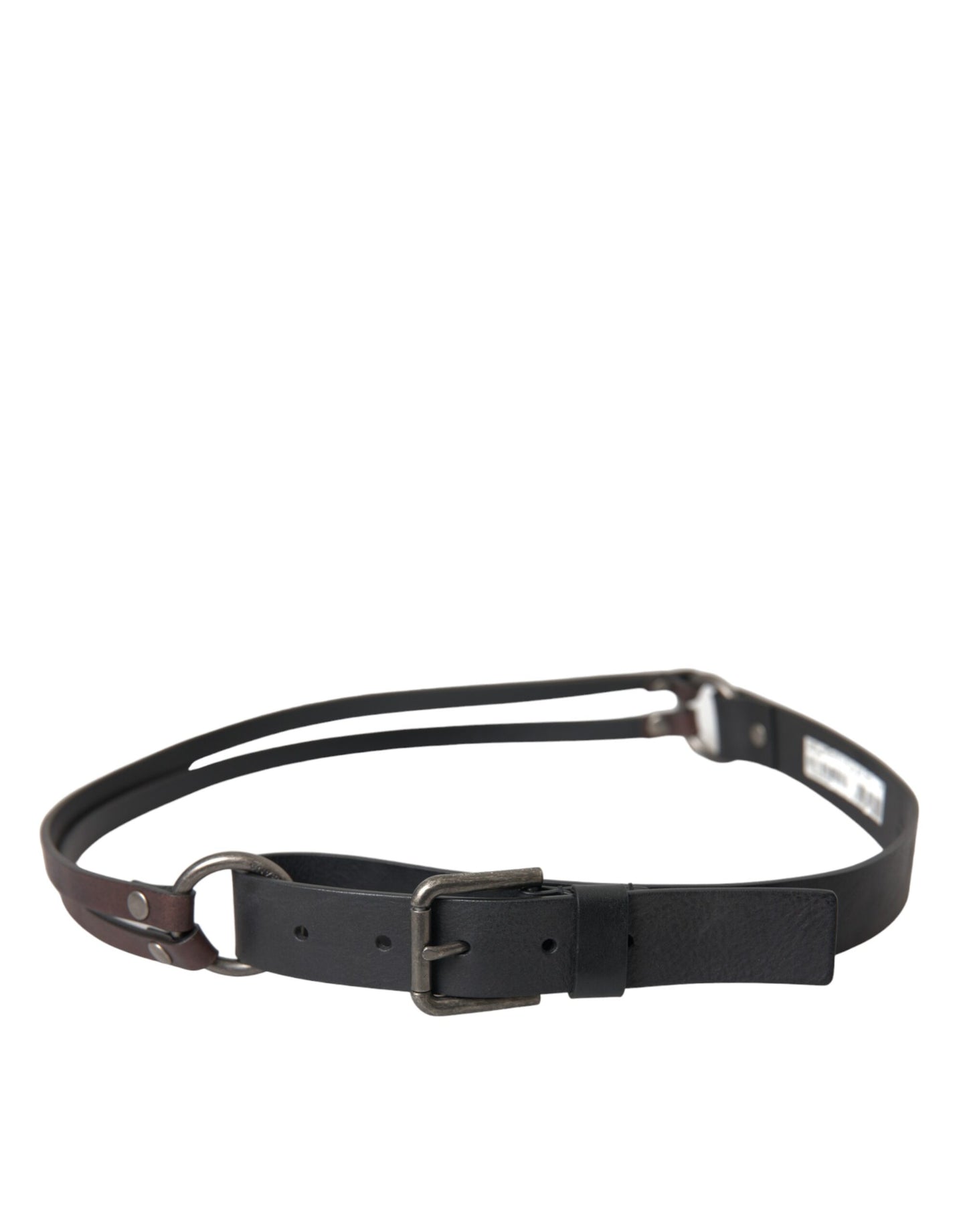 Dolce & Gabbana Black Brown Leather Silver Metal Buckle Belt - KALAJ