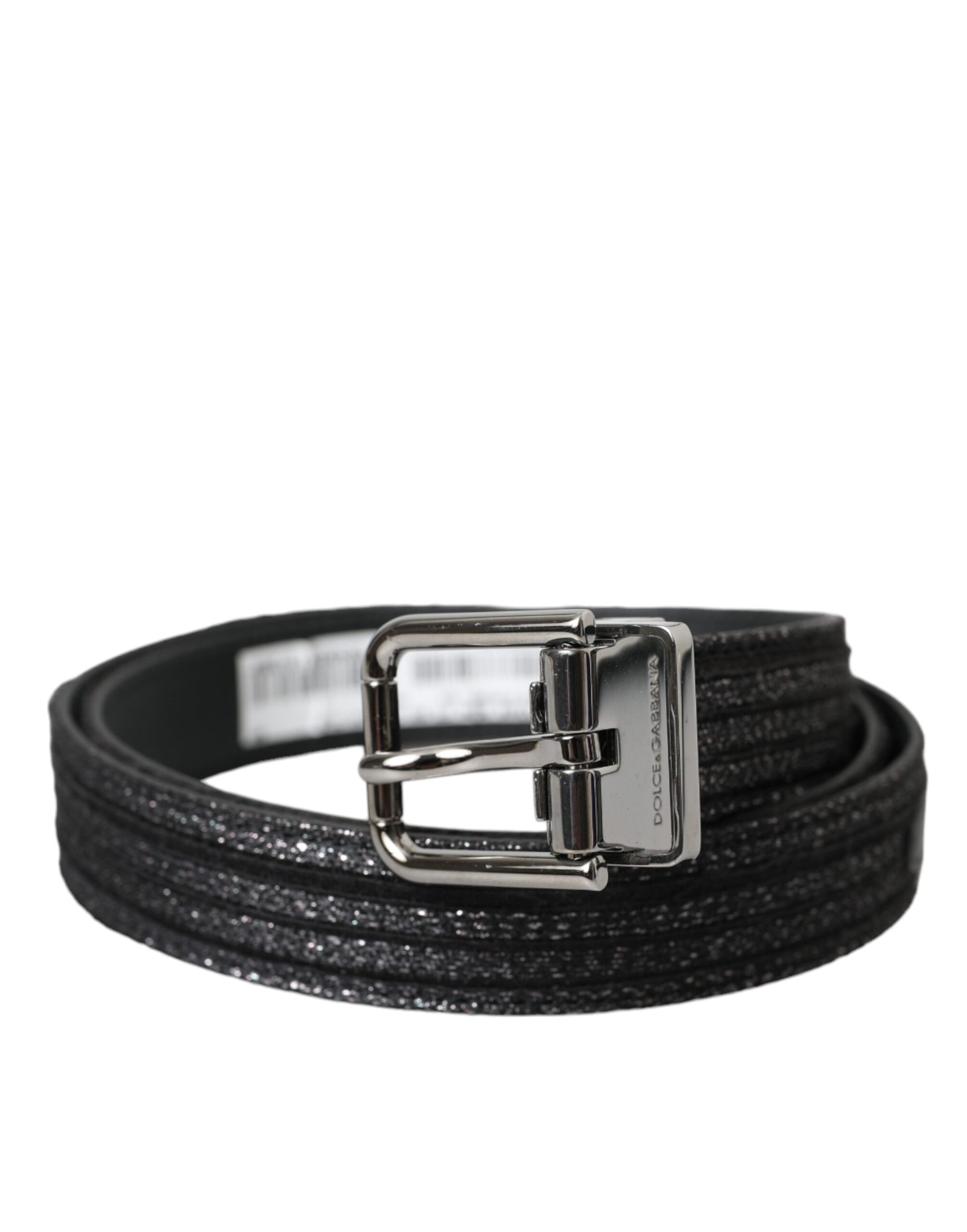 Dolce & Gabbana Black Jacquard Stripes Silver Metal Buckle Belt - KALAJ