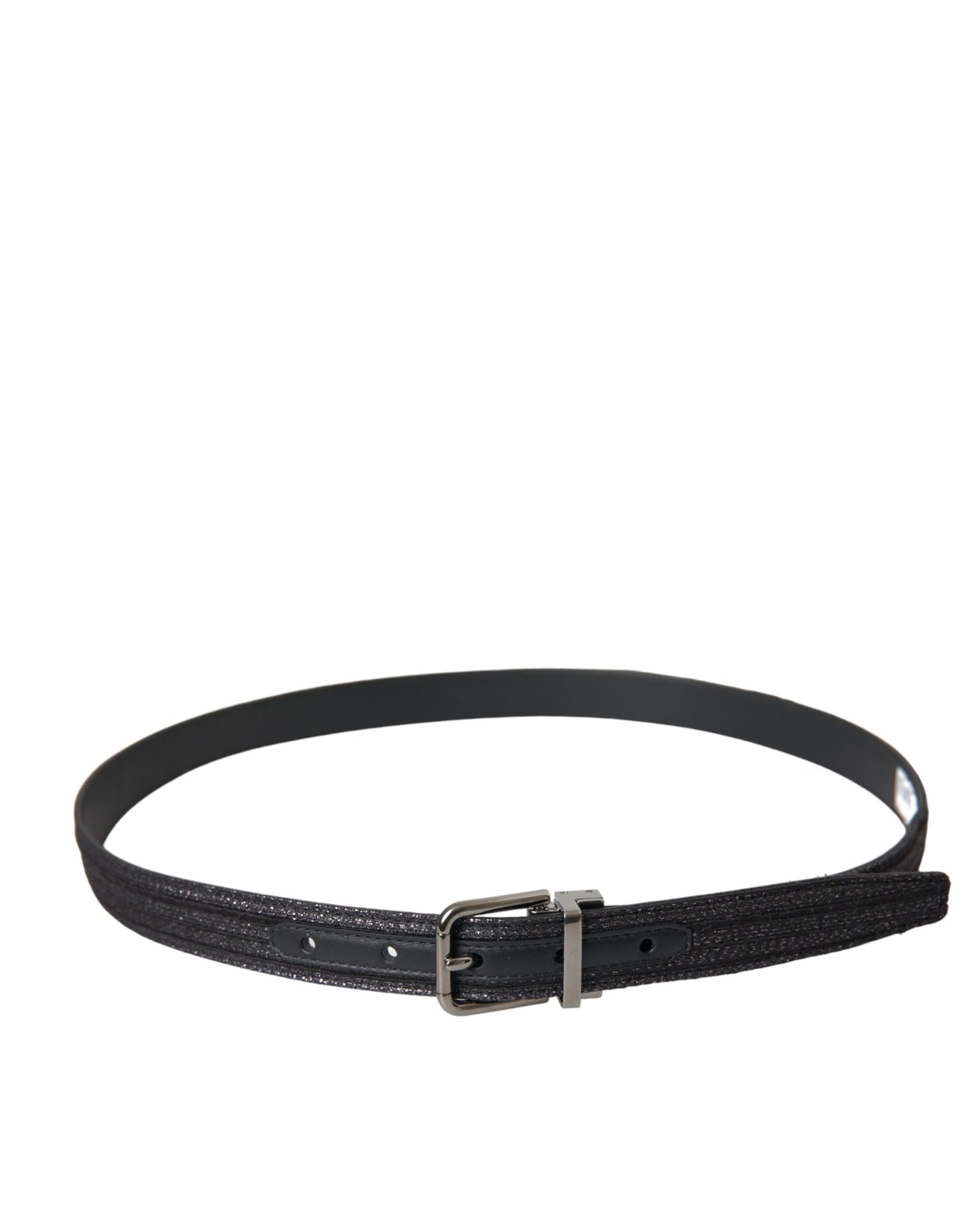 Dolce & Gabbana Black Jacquard Stripes Silver Metal Buckle Belt - KALAJ