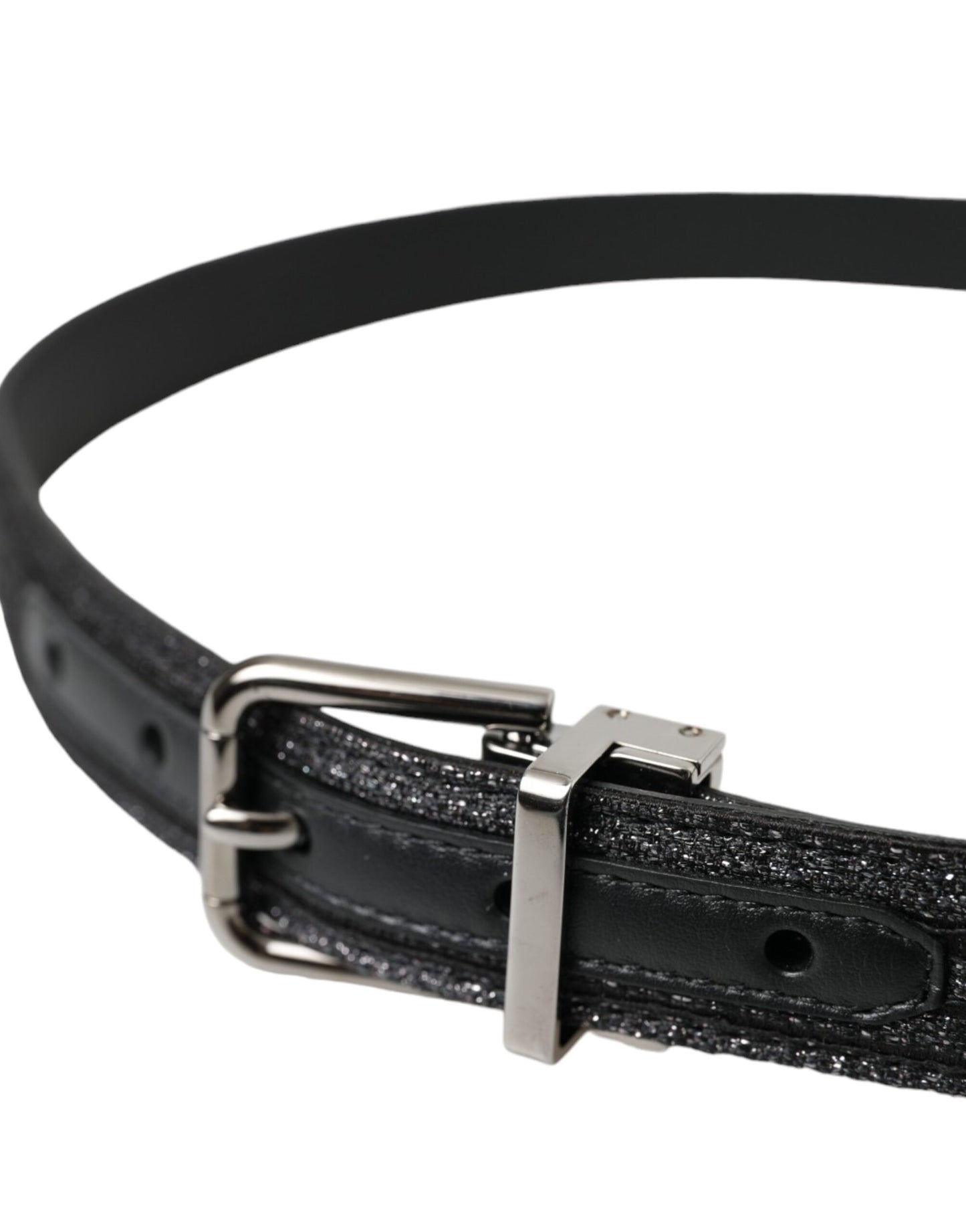 Dolce & Gabbana Black Jacquard Stripes Silver Metal Buckle Belt - KALAJ