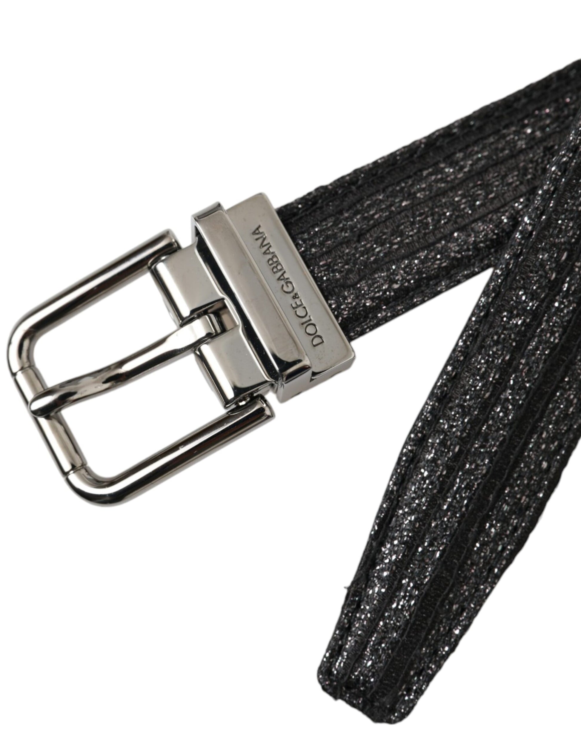 Dolce & Gabbana Black Jacquard Stripes Silver Metal Buckle Belt - KALAJ