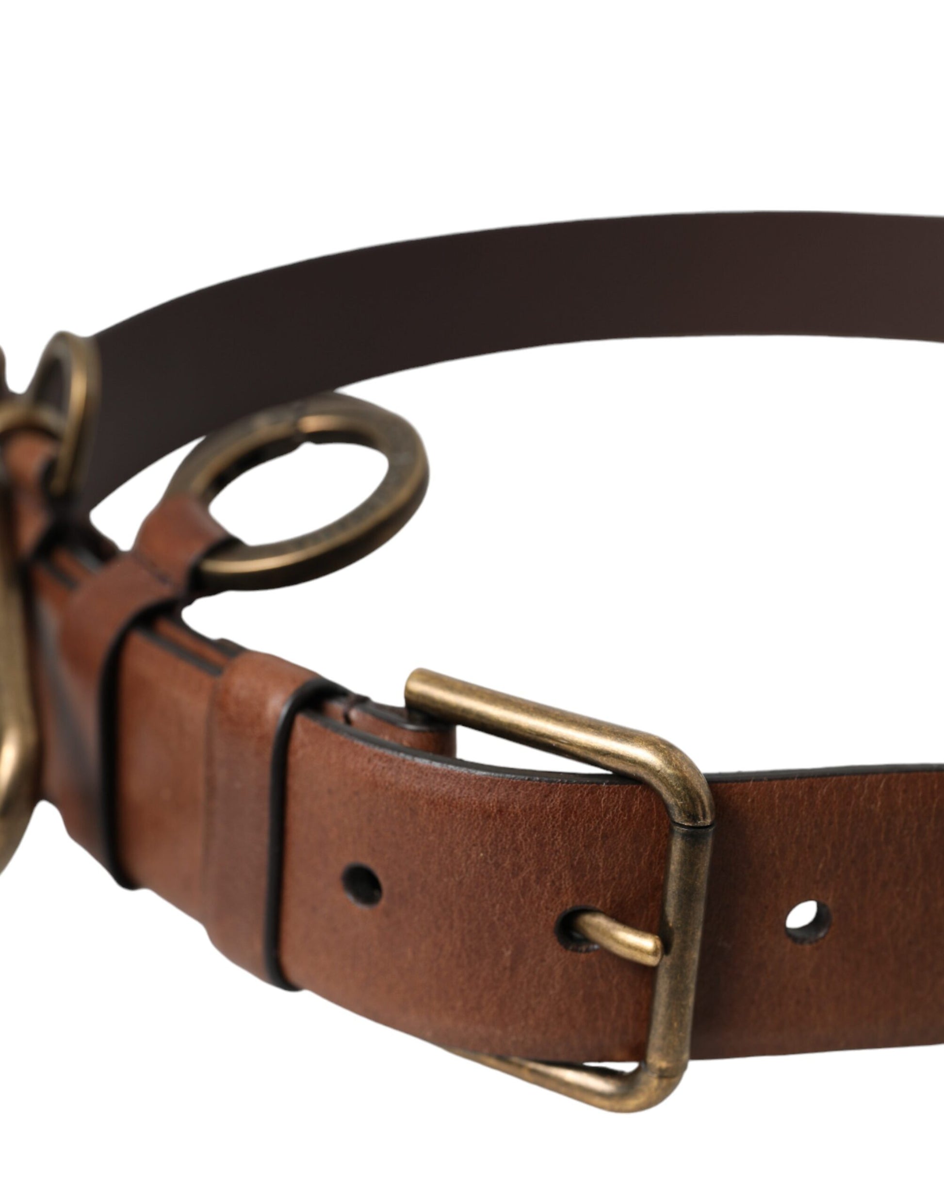 Dolce & Gabbana Brown Calf Leather Gold Metal Buckle Belt Men - KALAJ