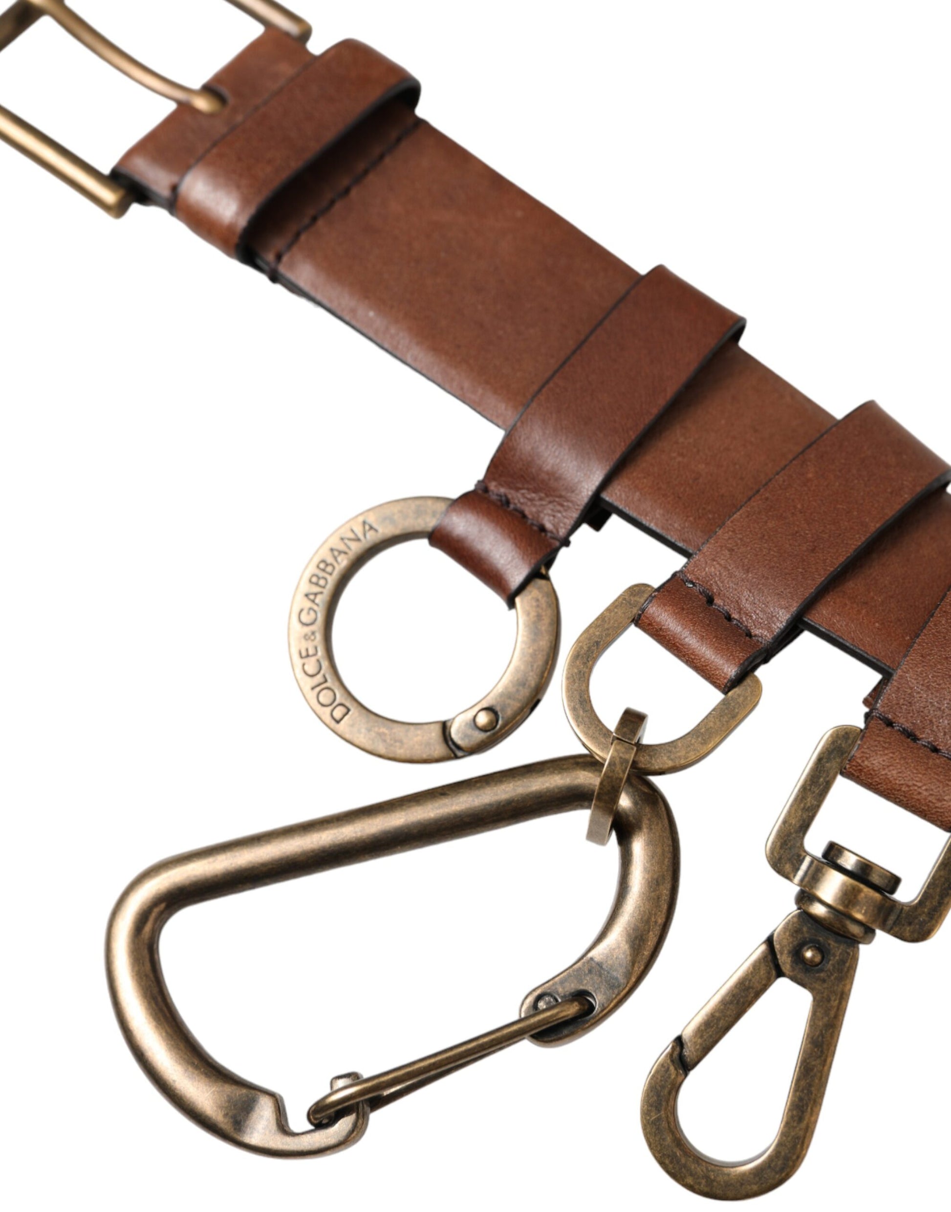 Dolce & Gabbana Brown Calf Leather Gold Metal Buckle Belt Men - KALAJ