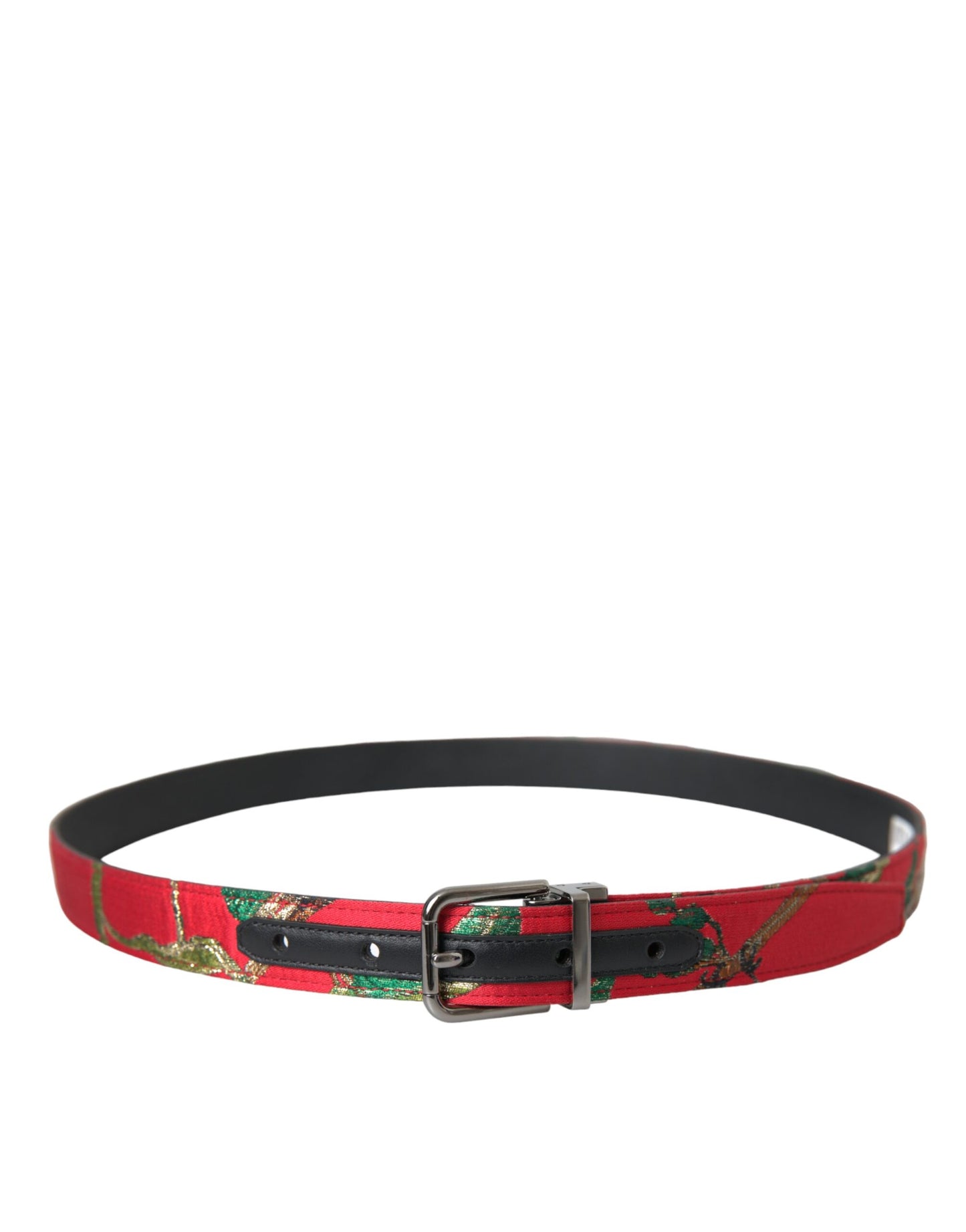 Dolce & Gabbana Red Leather Jacquard Silver Metal Buckle Belt - KALAJ