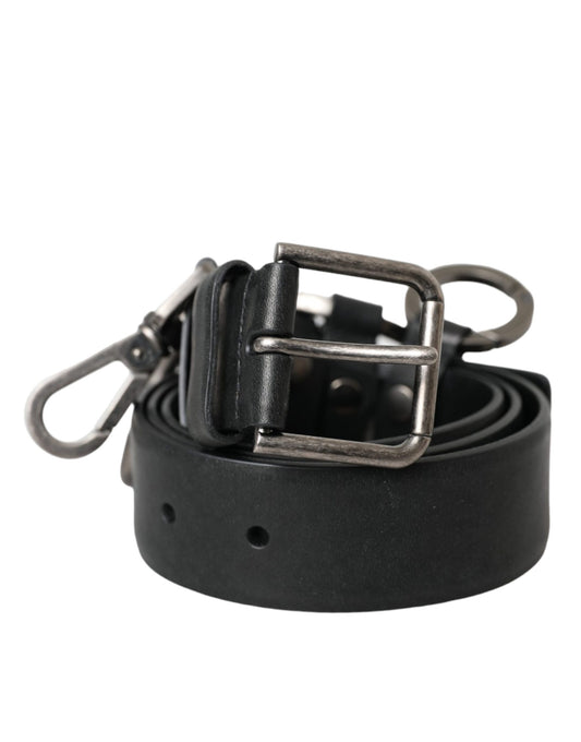 Dolce & Gabbana Black Calf Leather Silver Metal Buckle Belt - KALAJ