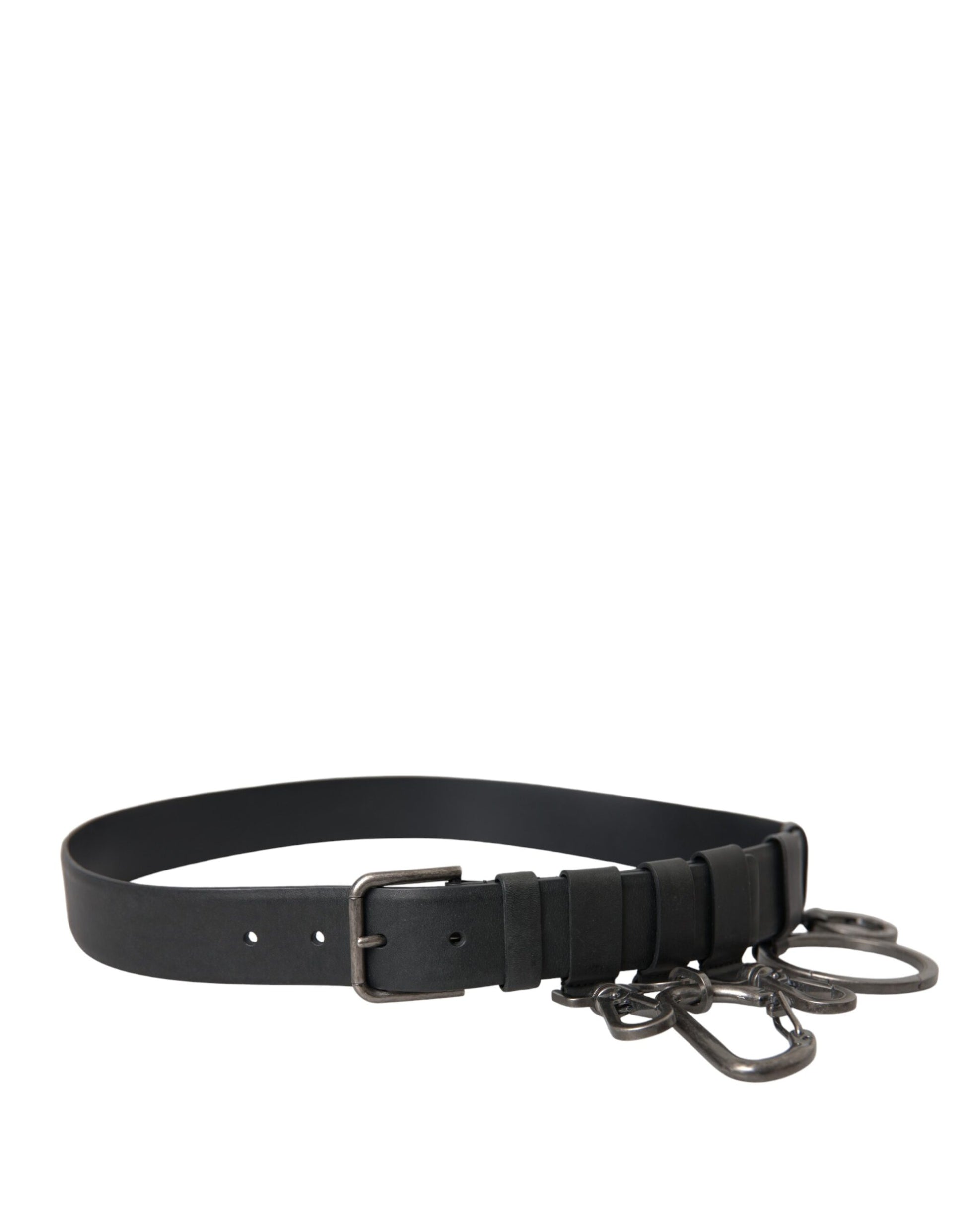Dolce & Gabbana Black Calf Leather Silver Metal Buckle Belt - KALAJ