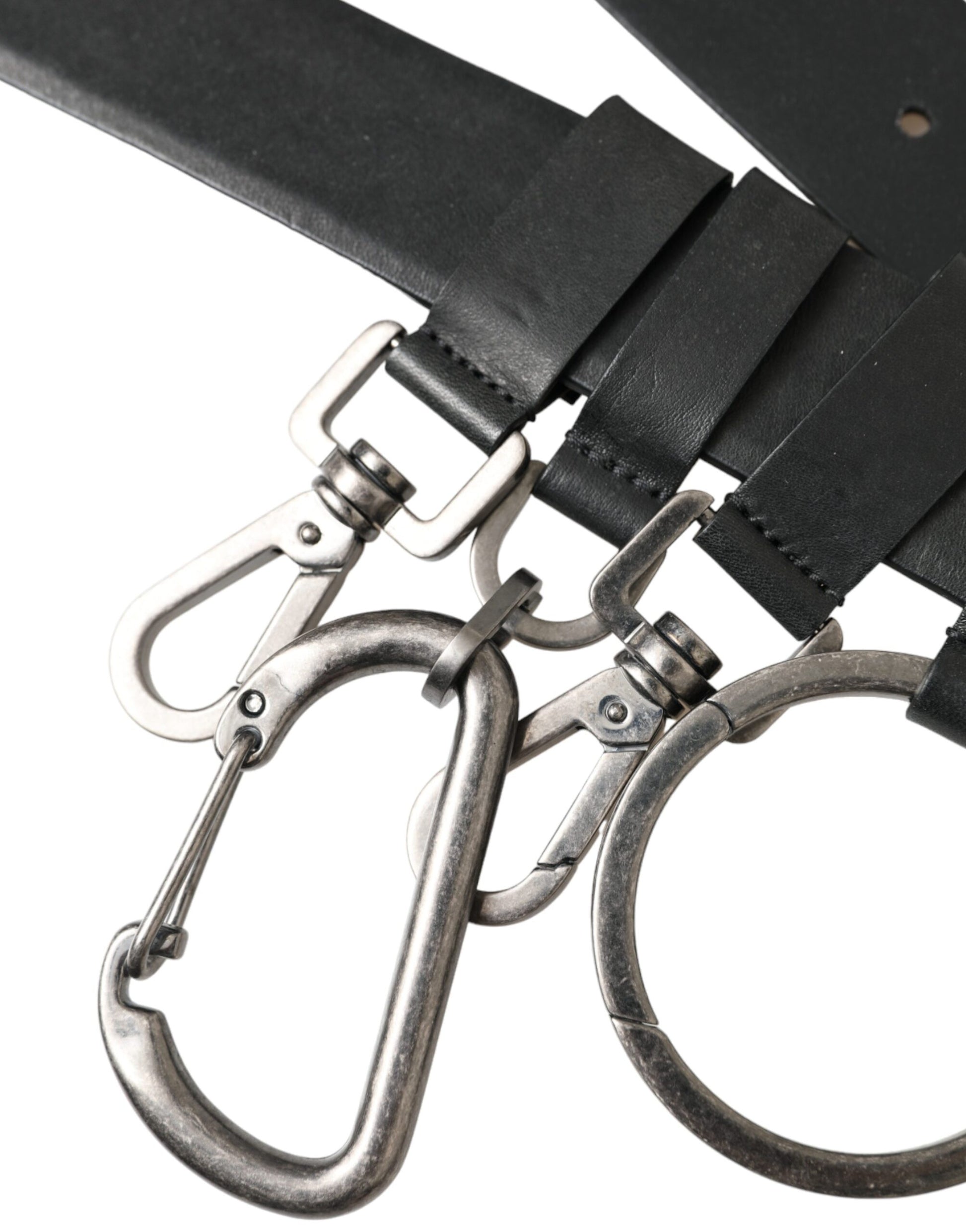 Dolce & Gabbana Black Calf Leather Silver Metal Buckle Belt - KALAJ