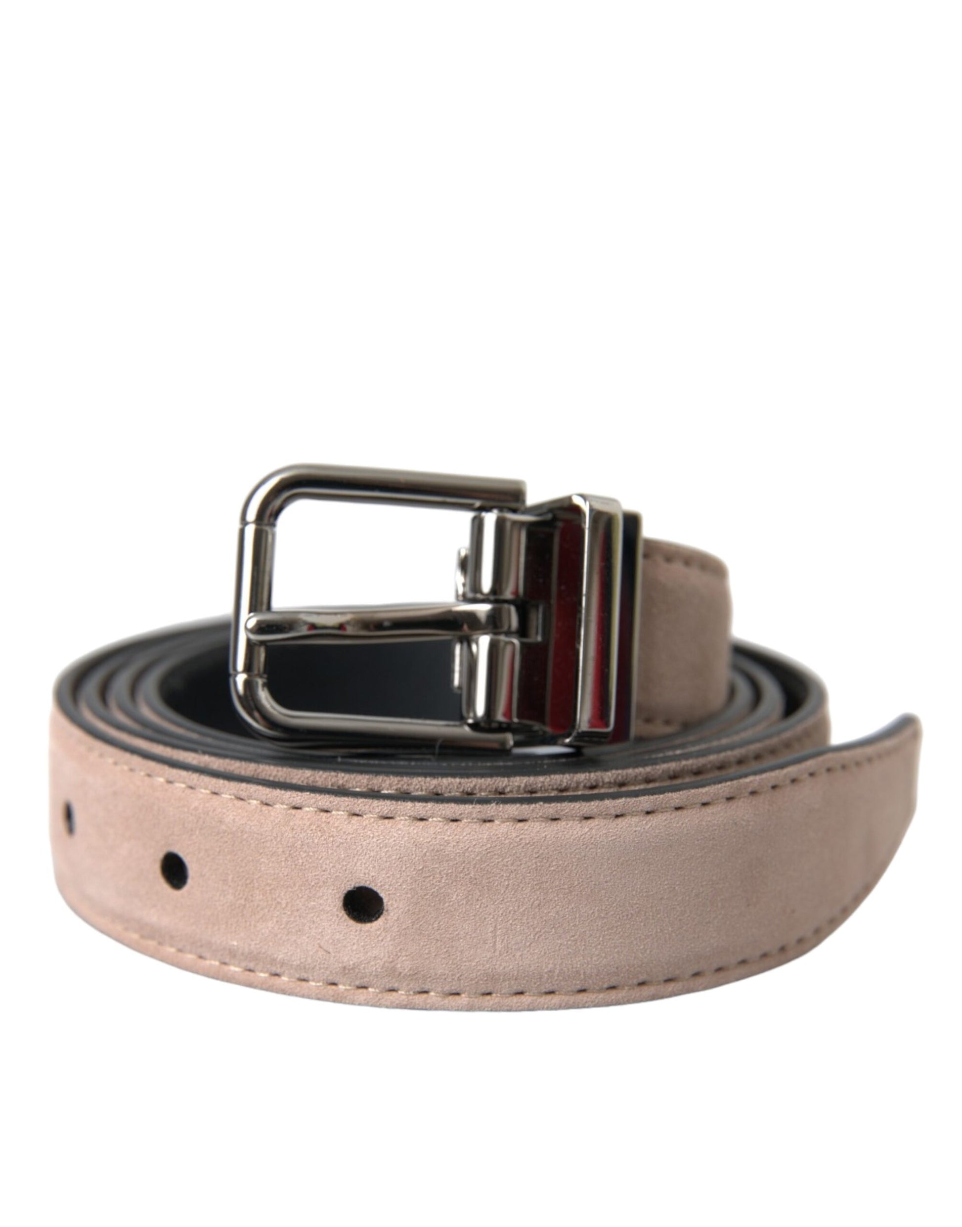 Dolce & Gabbana Beige Suede Leather Silver Buckle Belt Men - KALAJ