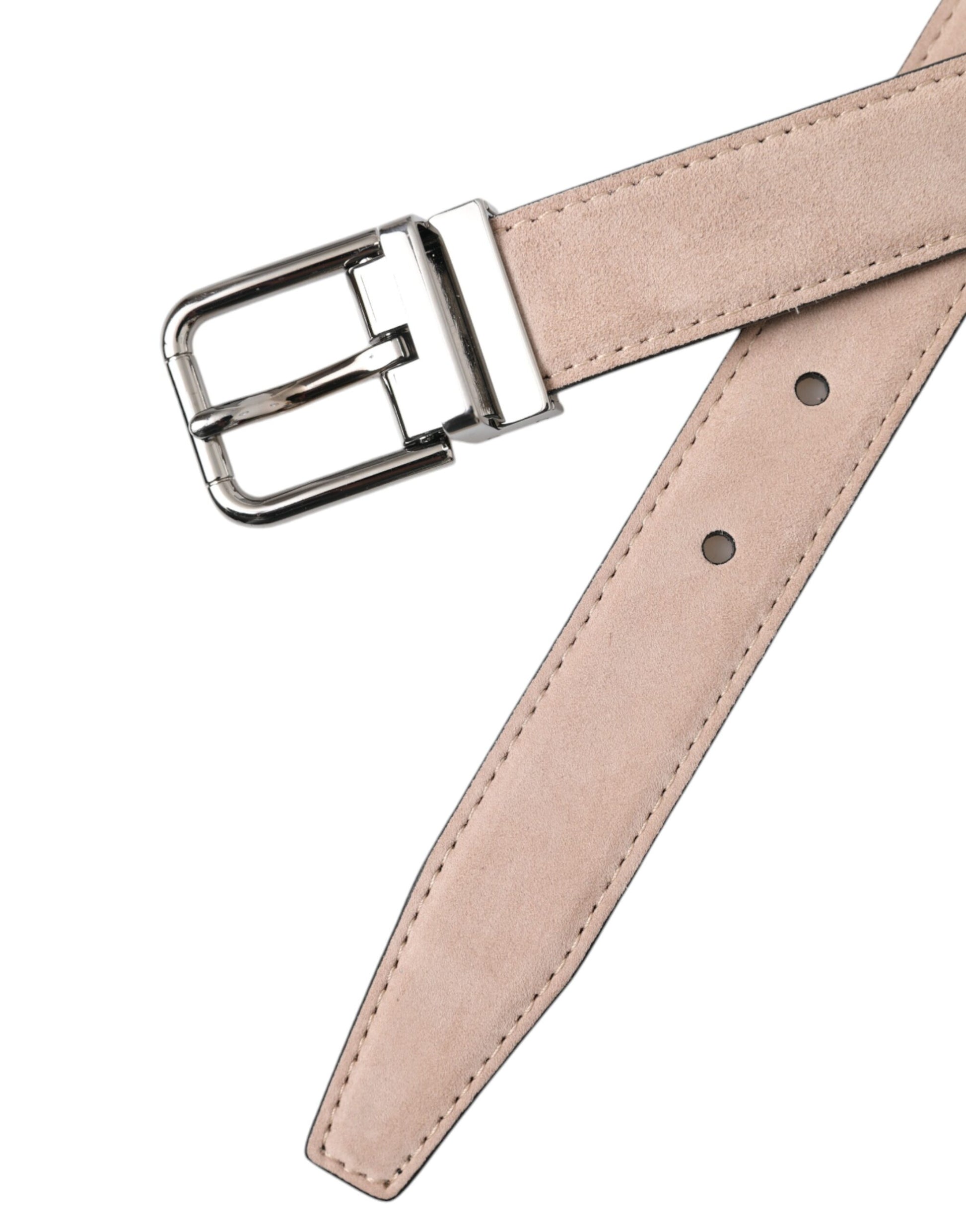 Dolce & Gabbana Beige Suede Leather Silver Buckle Belt Men - KALAJ