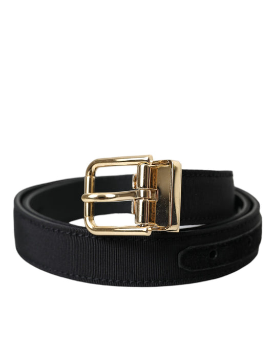 Dolce & Gabbana Black Gros Grain Gold Metal Buckle Belt Men - KALAJ