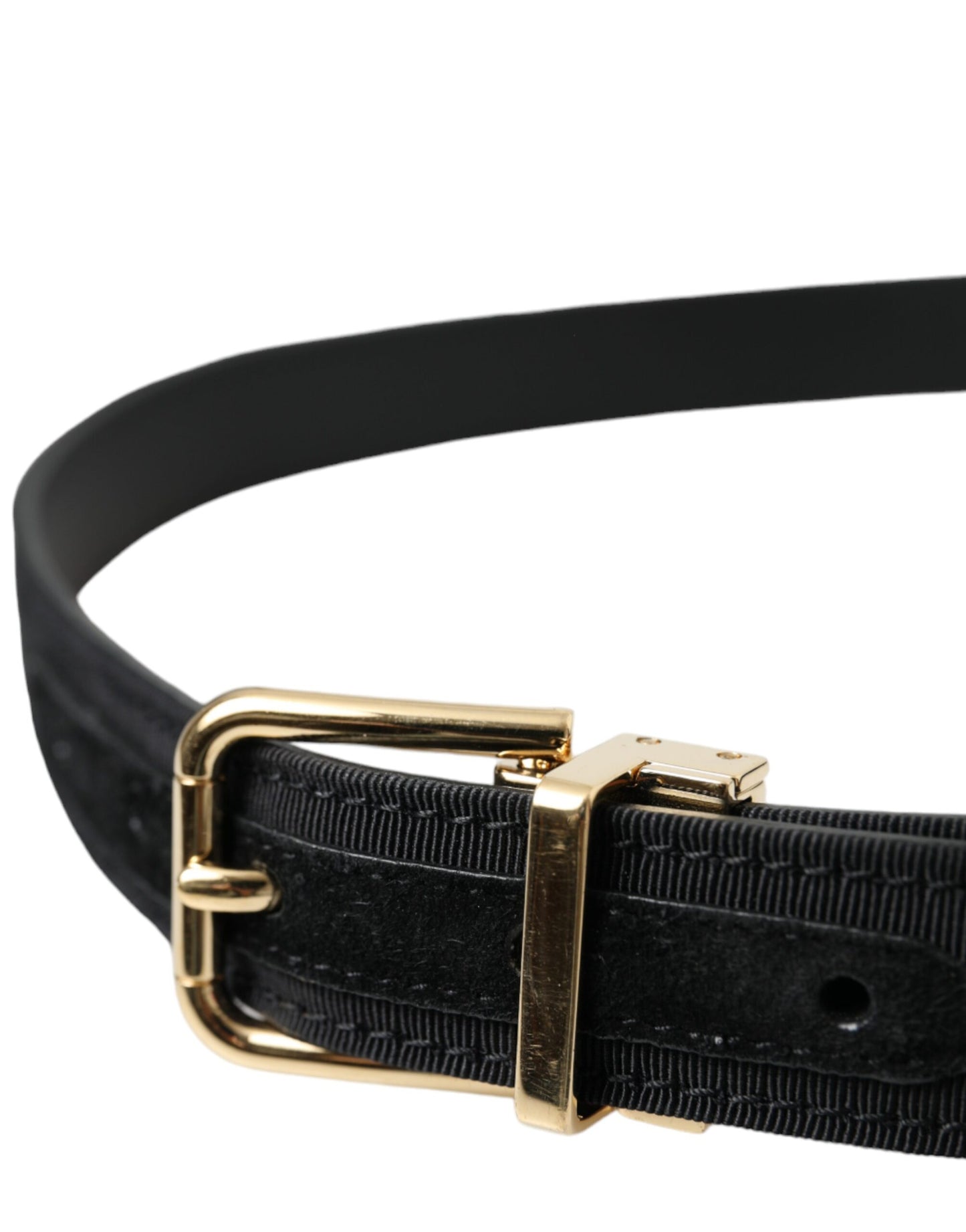 Dolce & Gabbana Black Gros Grain Gold Metal Buckle Belt Men - KALAJ