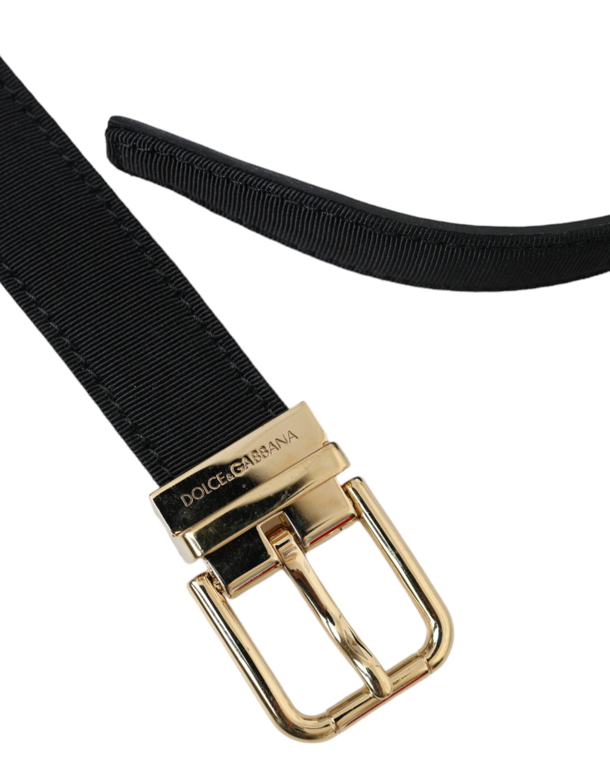 Dolce & Gabbana Black Gros Grain Gold Metal Buckle Belt Men - KALAJ