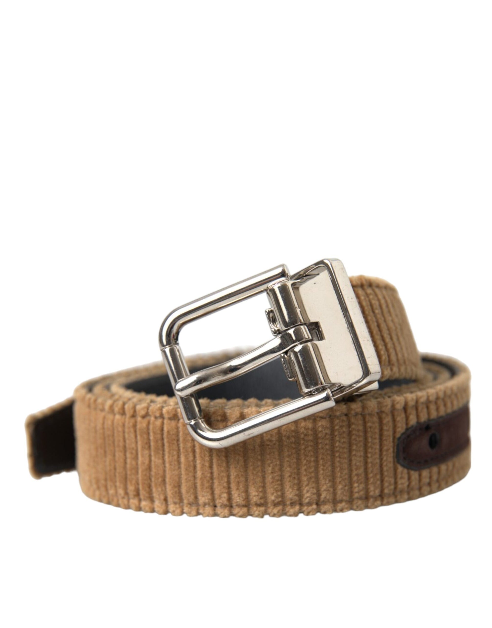 Dolce & Gabbana Brown Velvet Silver Metal Buckle Belt Men - KALAJ