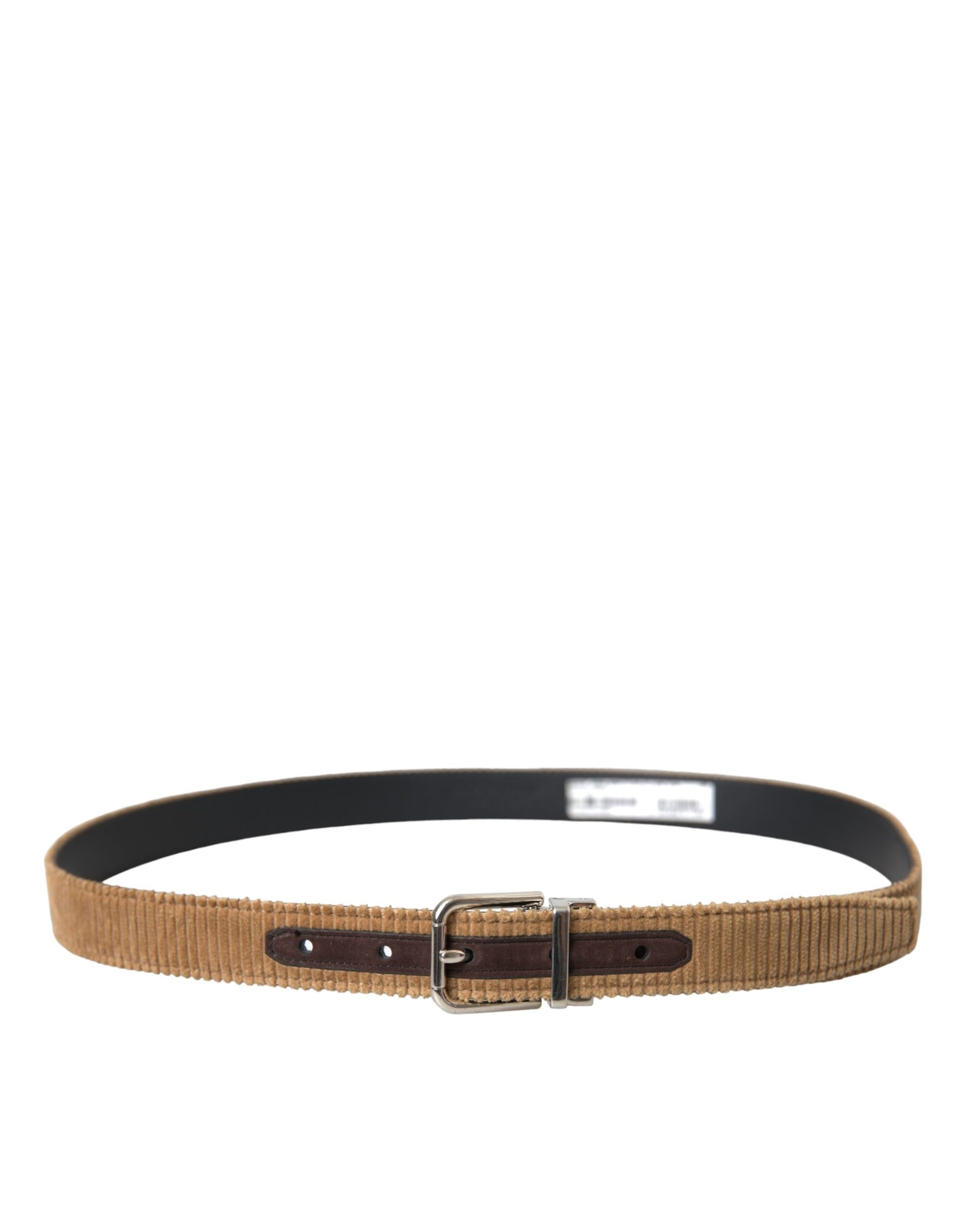 Dolce & Gabbana Brown Velvet Silver Metal Buckle Belt Men - KALAJ