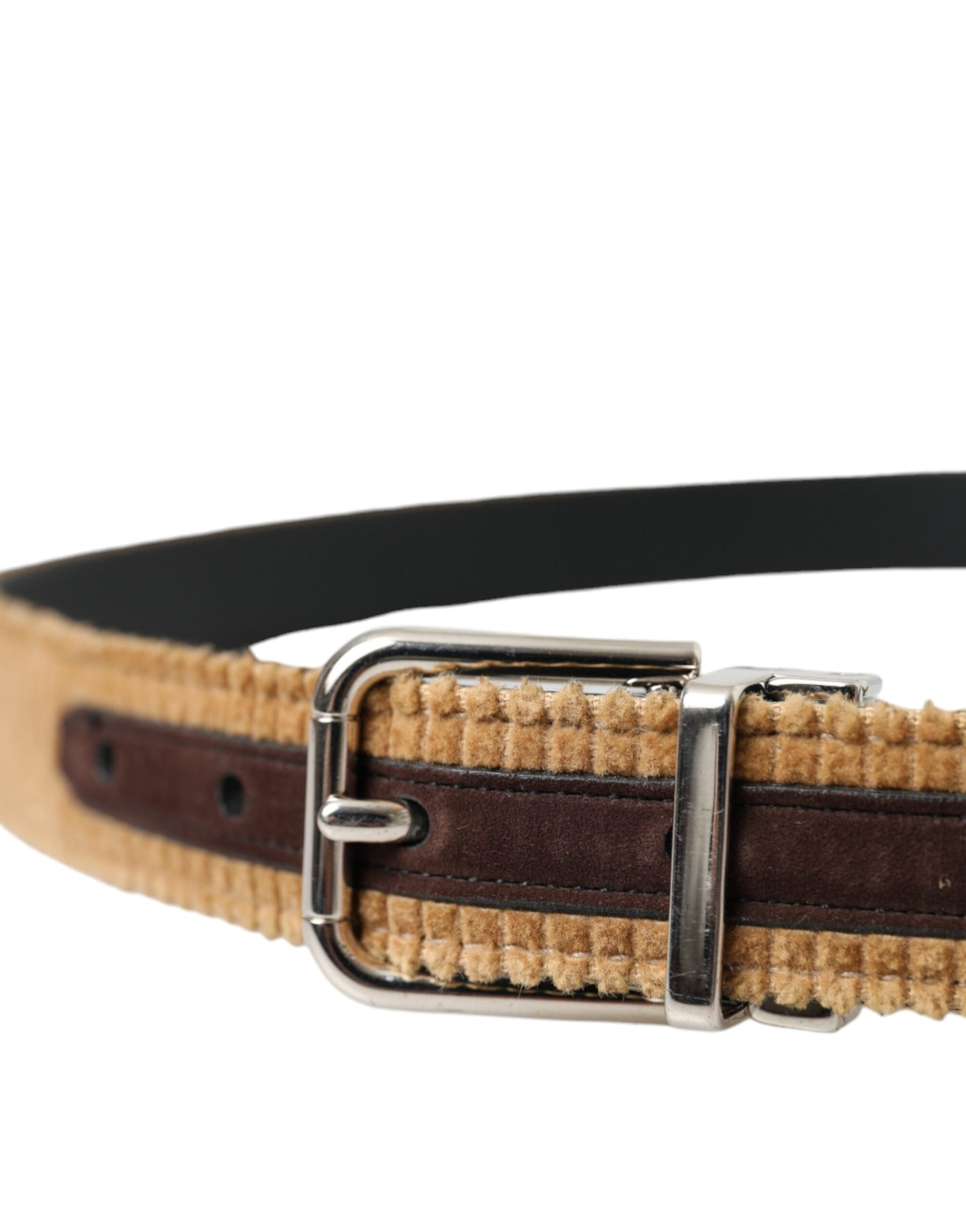 Dolce & Gabbana Brown Velvet Silver Metal Buckle Belt Men - KALAJ